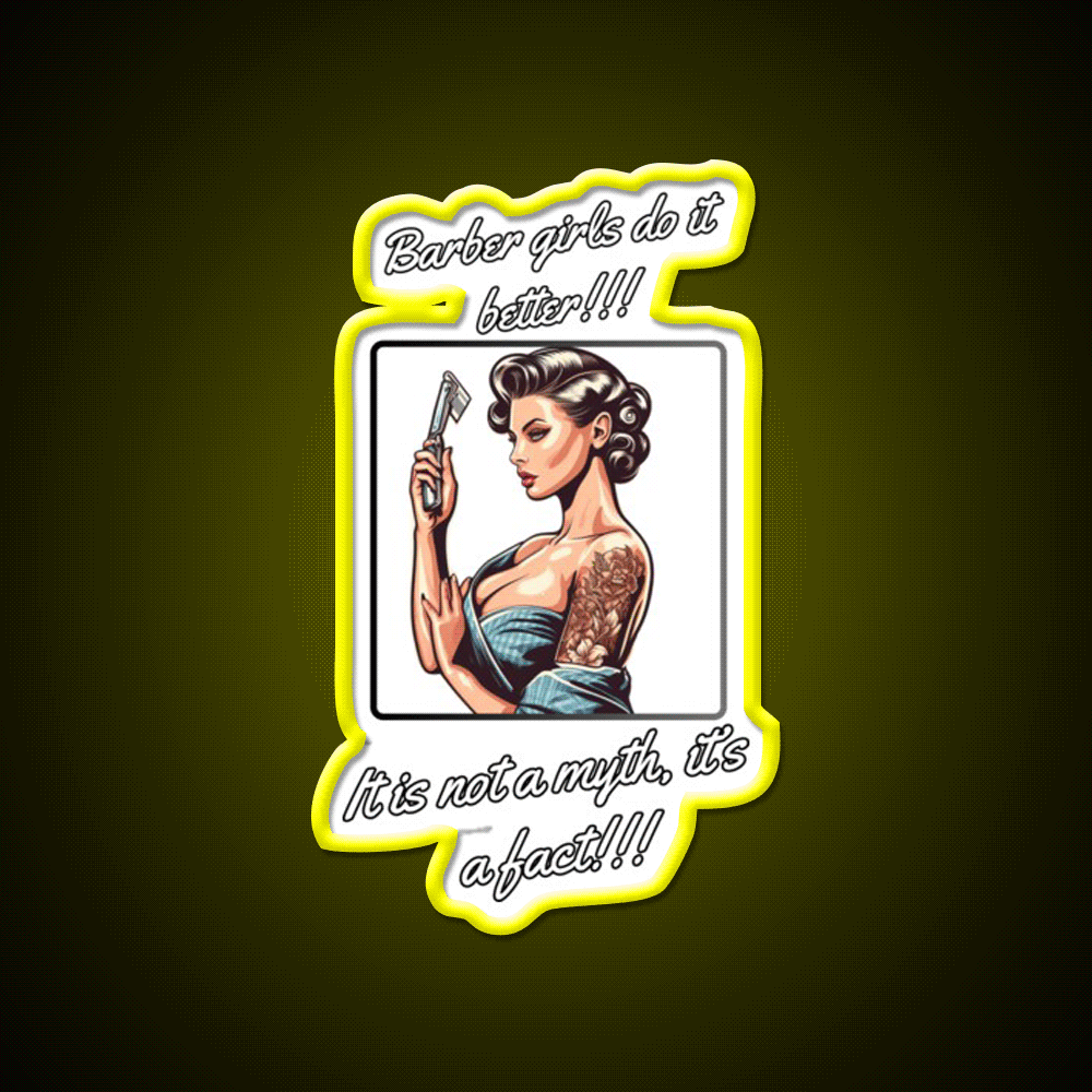 Barber Girl No3 Barber Girls Do It Better Barber Shop Haircut Led Neon Sign - Custom LED neon sign front view