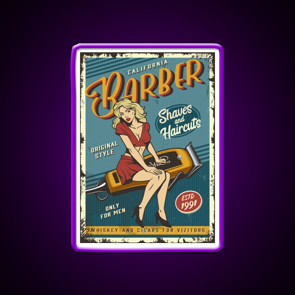 Barber Lady Vintage Poster Barber Shop Haircut Led Neon Sign