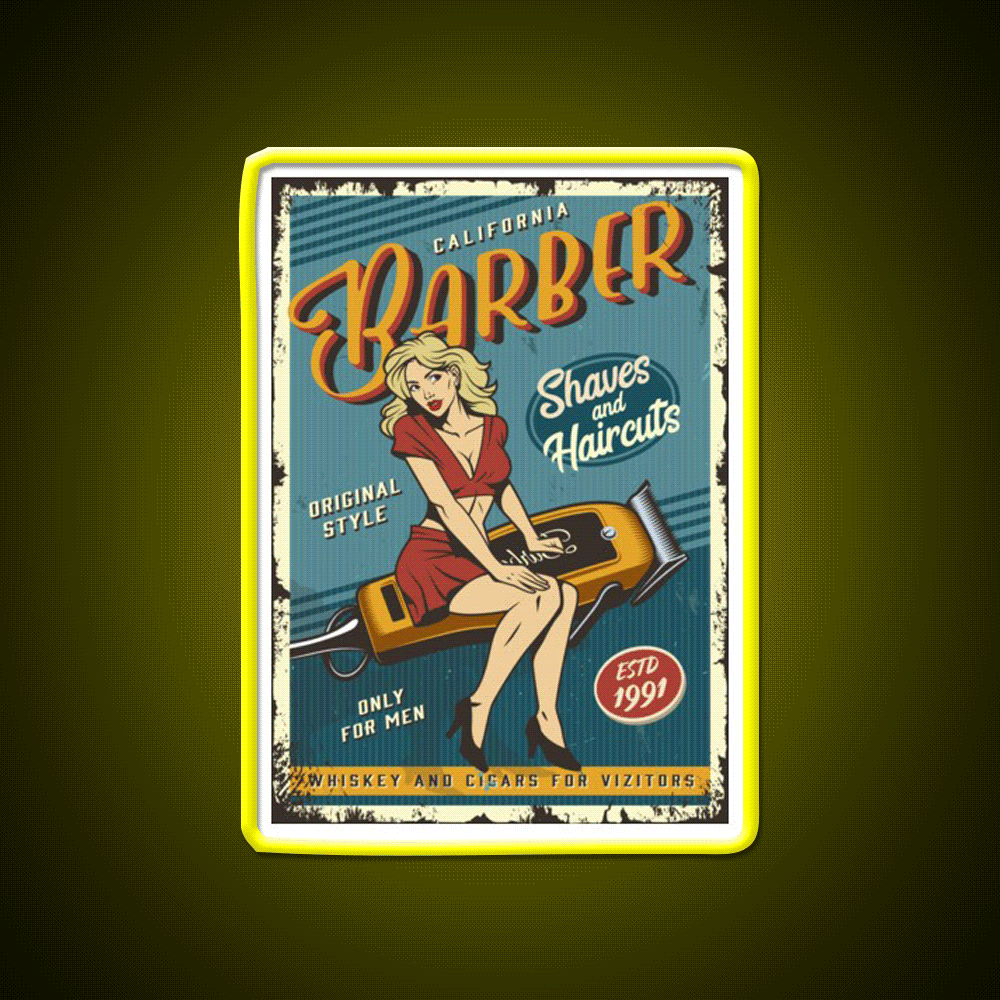 Barber Lady Vintage Poster Barber Shop Haircut Led Neon Sign - Custom LED neon sign front view