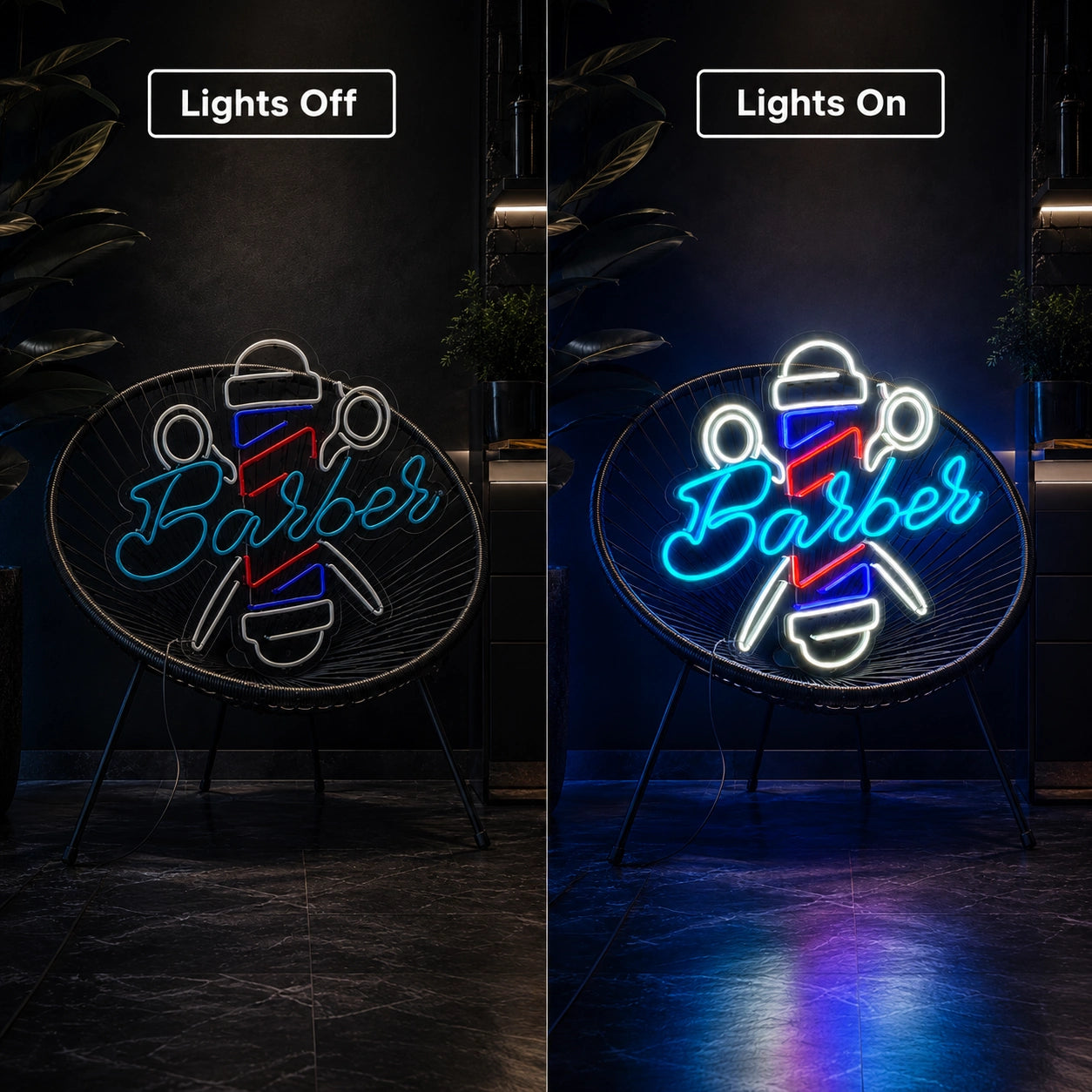 Barber LED Neon Sign Home Wall Art - 06 Day Night Comparison