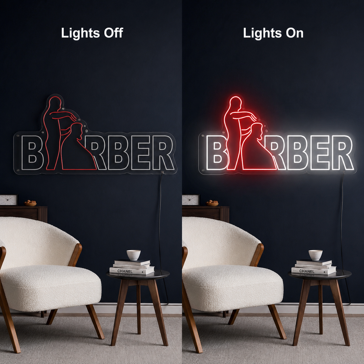 Barber LED Neon Sign Wall Decor - 06 Day Night Comparison