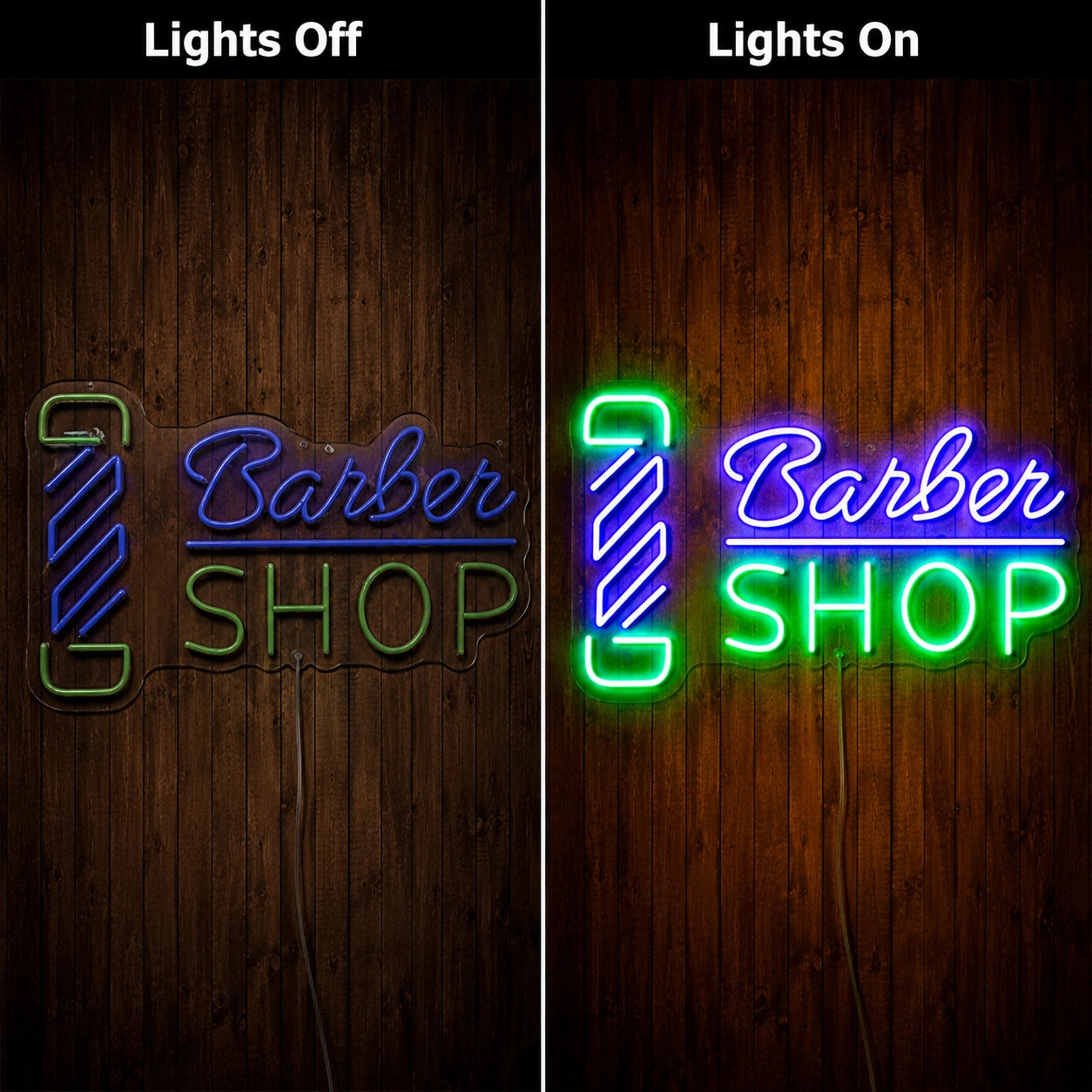 Barber Pole Wall Neon Sign LED Neon Sign day and night comparison