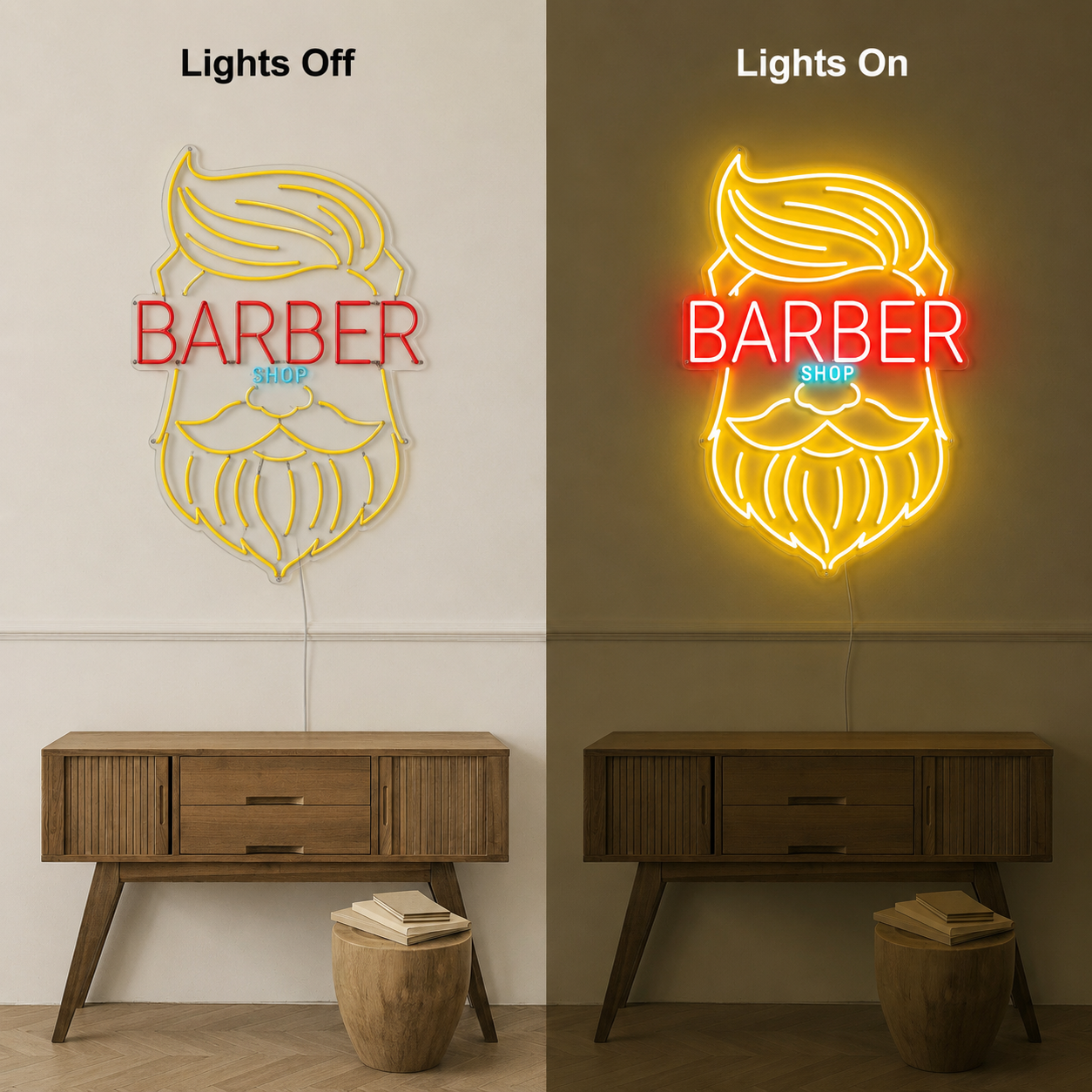 Barber Shop LED Neon Sign Living Room Decor - 06 Day Night Comparison