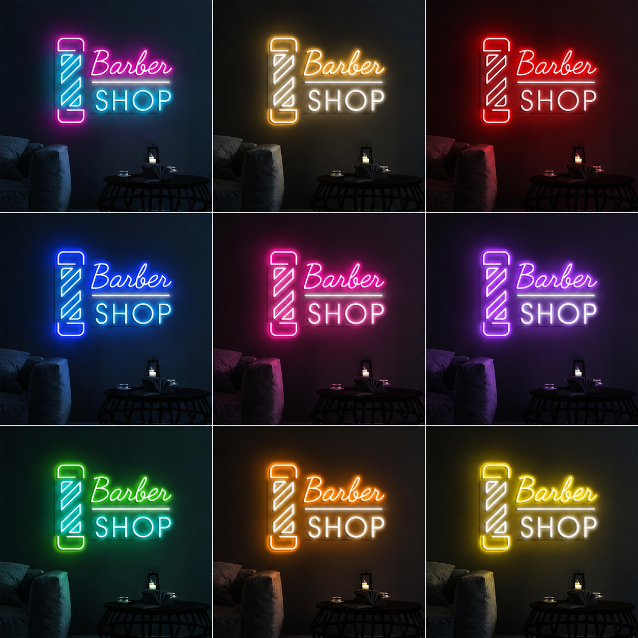 Barber Shop Next To A Couch LED Neon Sign - 05 Color Grid