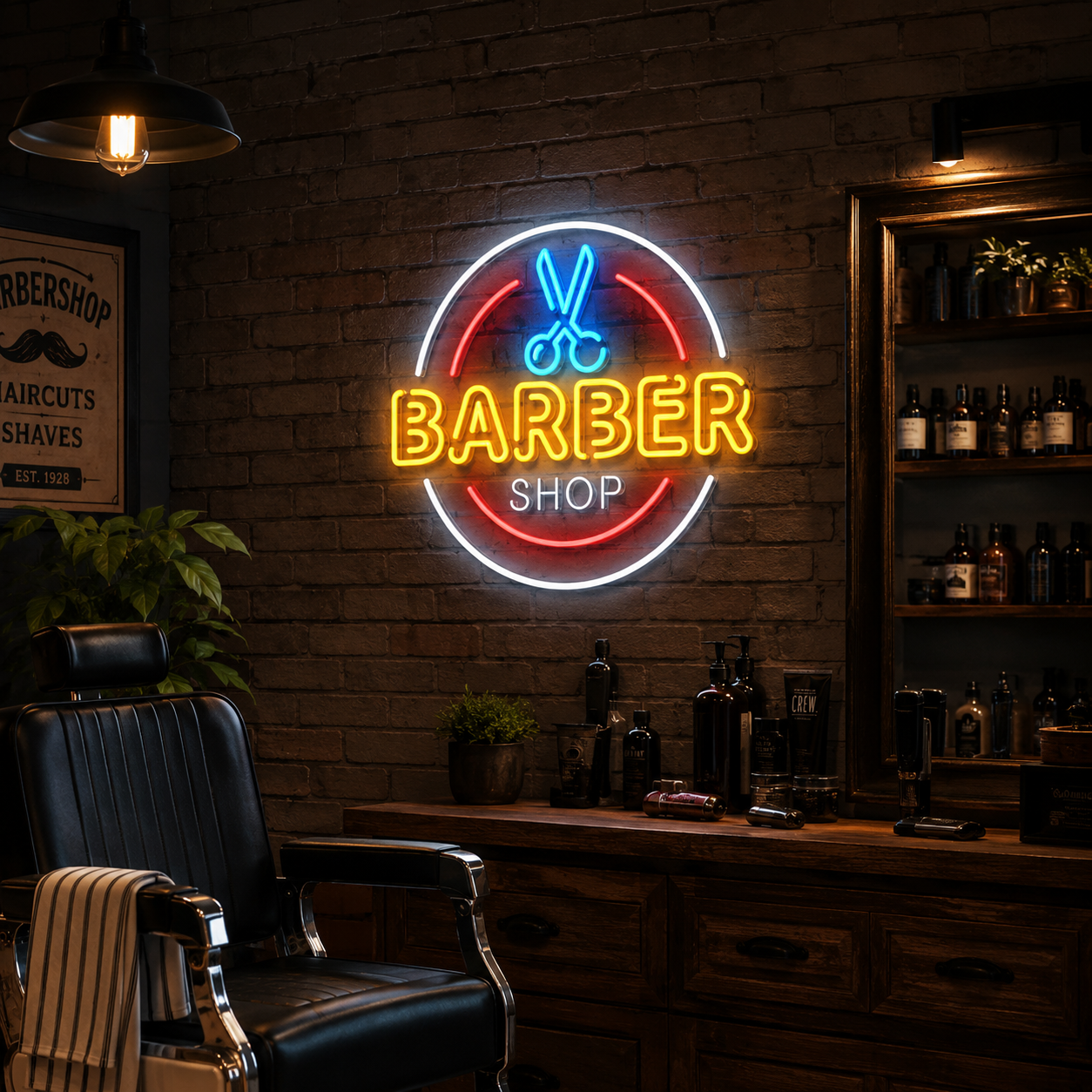Barber Shop With Wall Decor LED Neon Sign - 02 High-Converting Product Image
