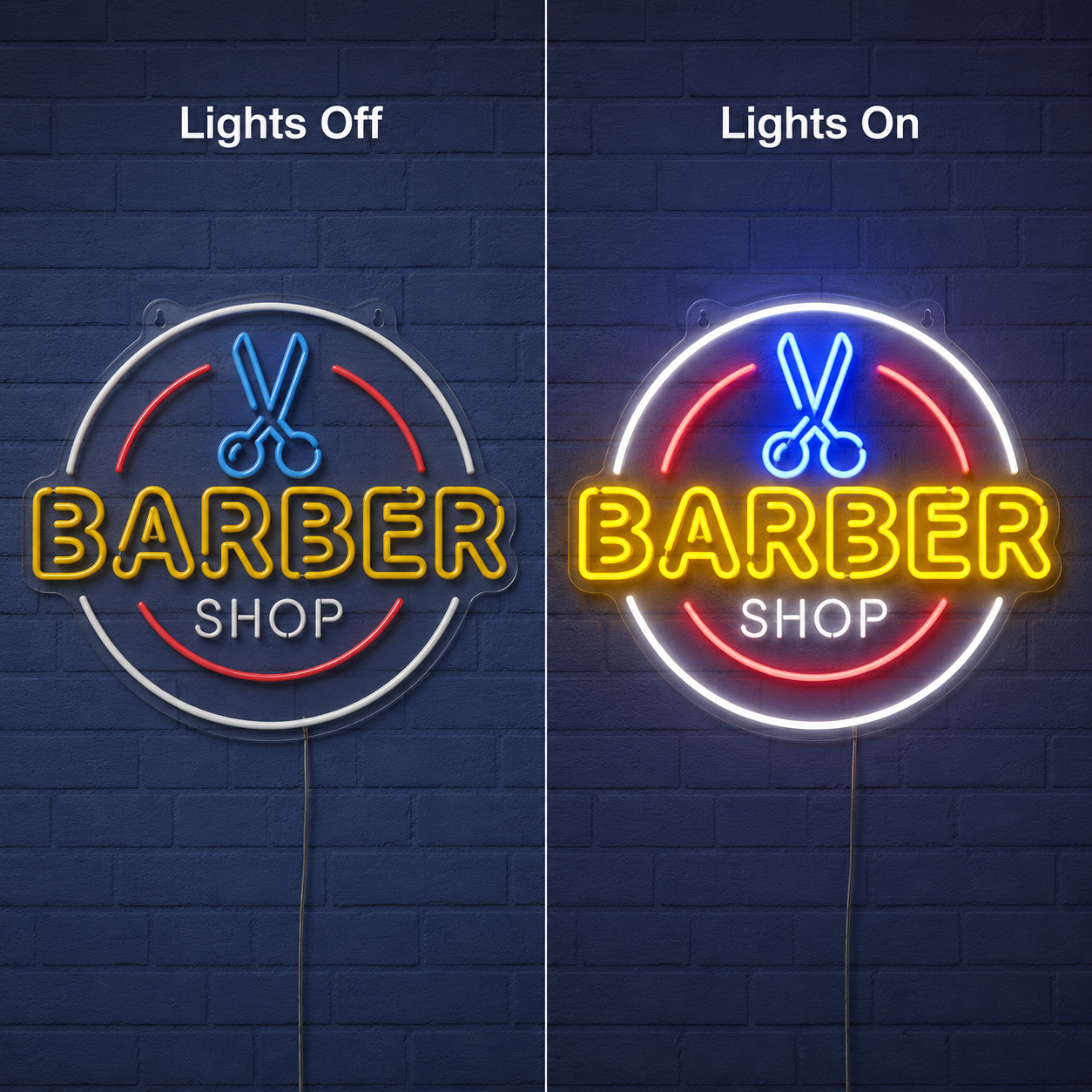 Barber Shop With Wall Decor LED Neon Sign - 06 Day Night Comparison