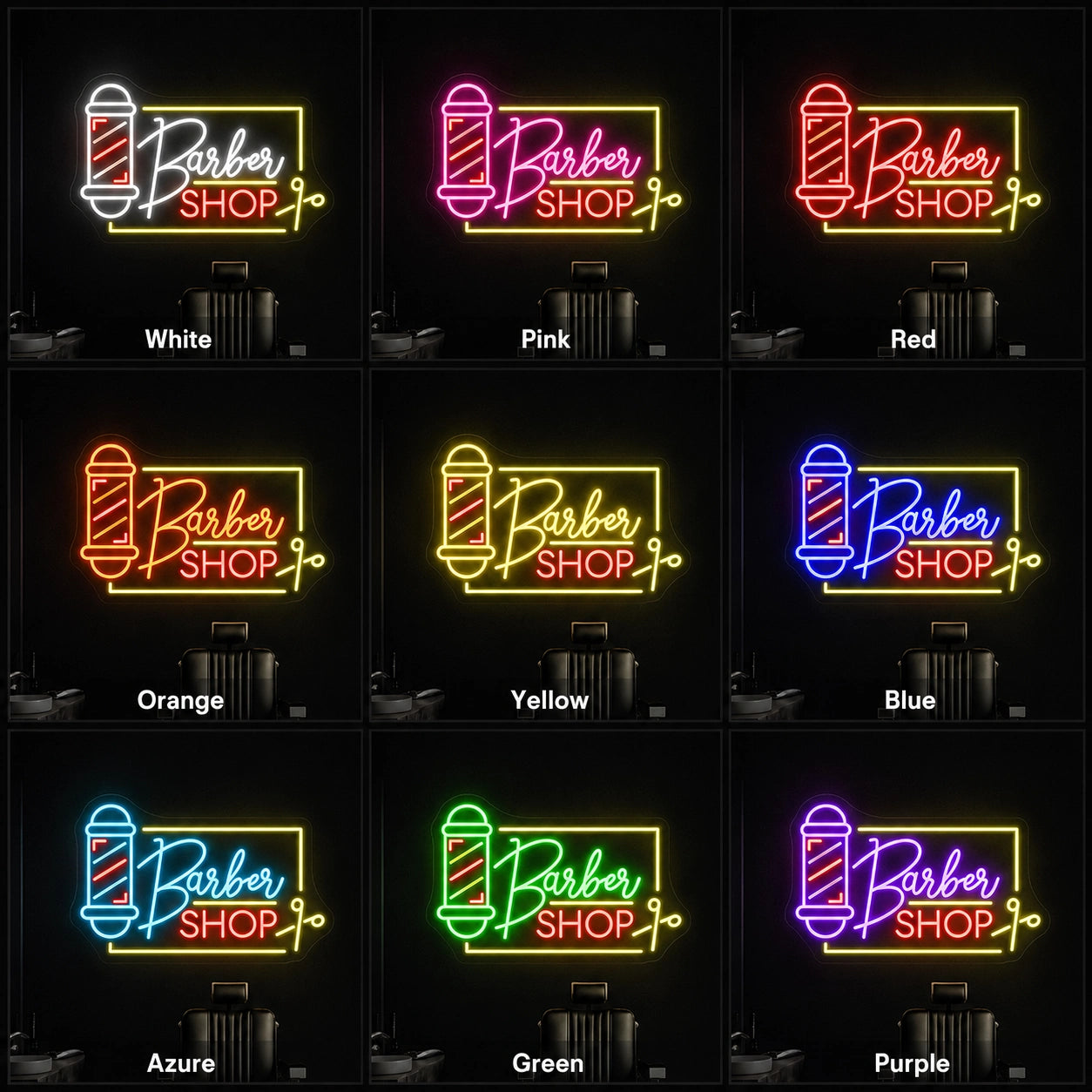 Barbershop Scissors LED Neon Sign - 05 Color Grid