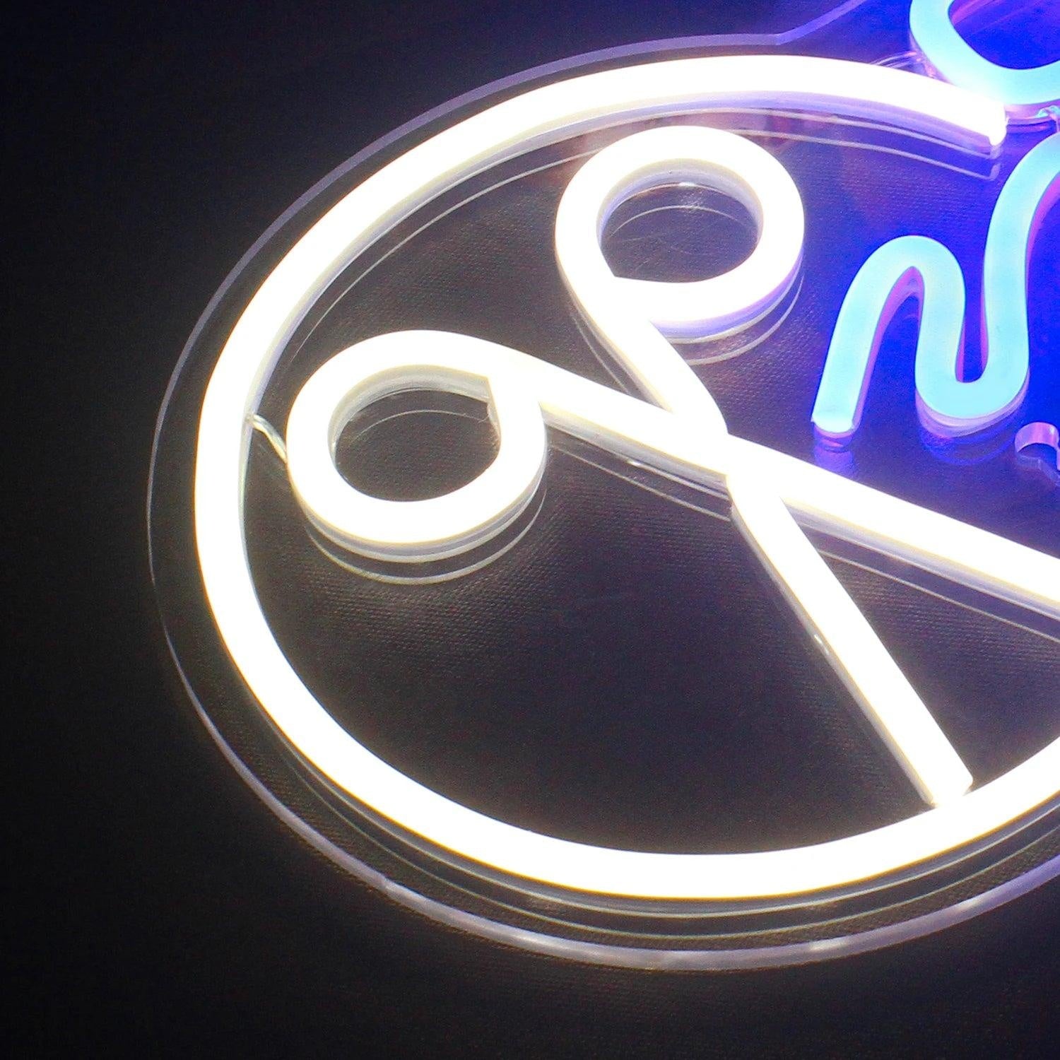 Barbershop Teal And White Led Neon Sign With Scissor Design Salon Decor | Shineneon