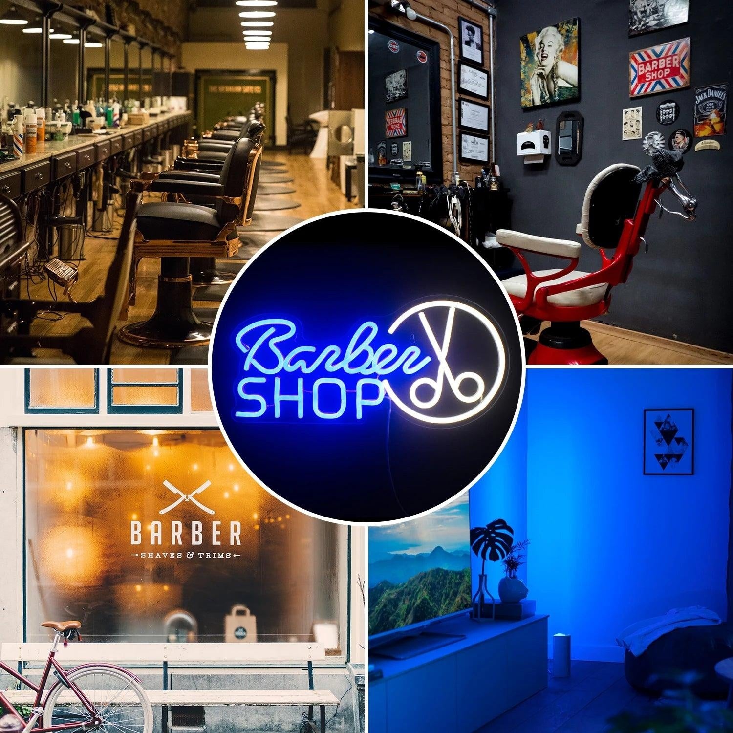 Barbershop Teal And White Led Neon Sign With Scissor Design Salon Decor | Shineneon