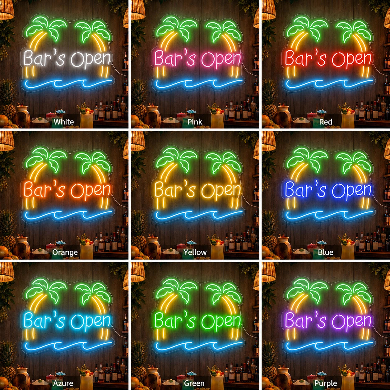 Bars Open Island Neon Sign LED Neon Sign color grid