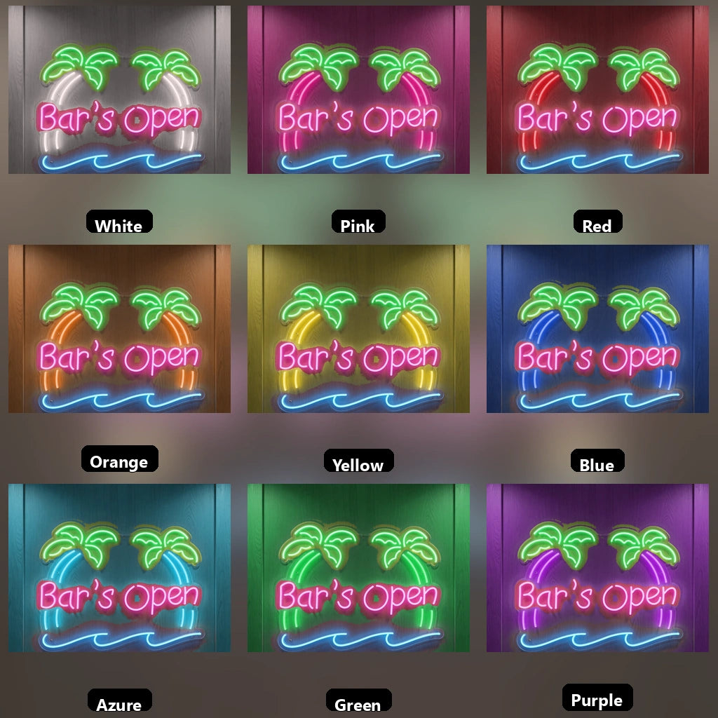 Bar's Open LED Neon Sign Home Wall Art - 05 Color Grid