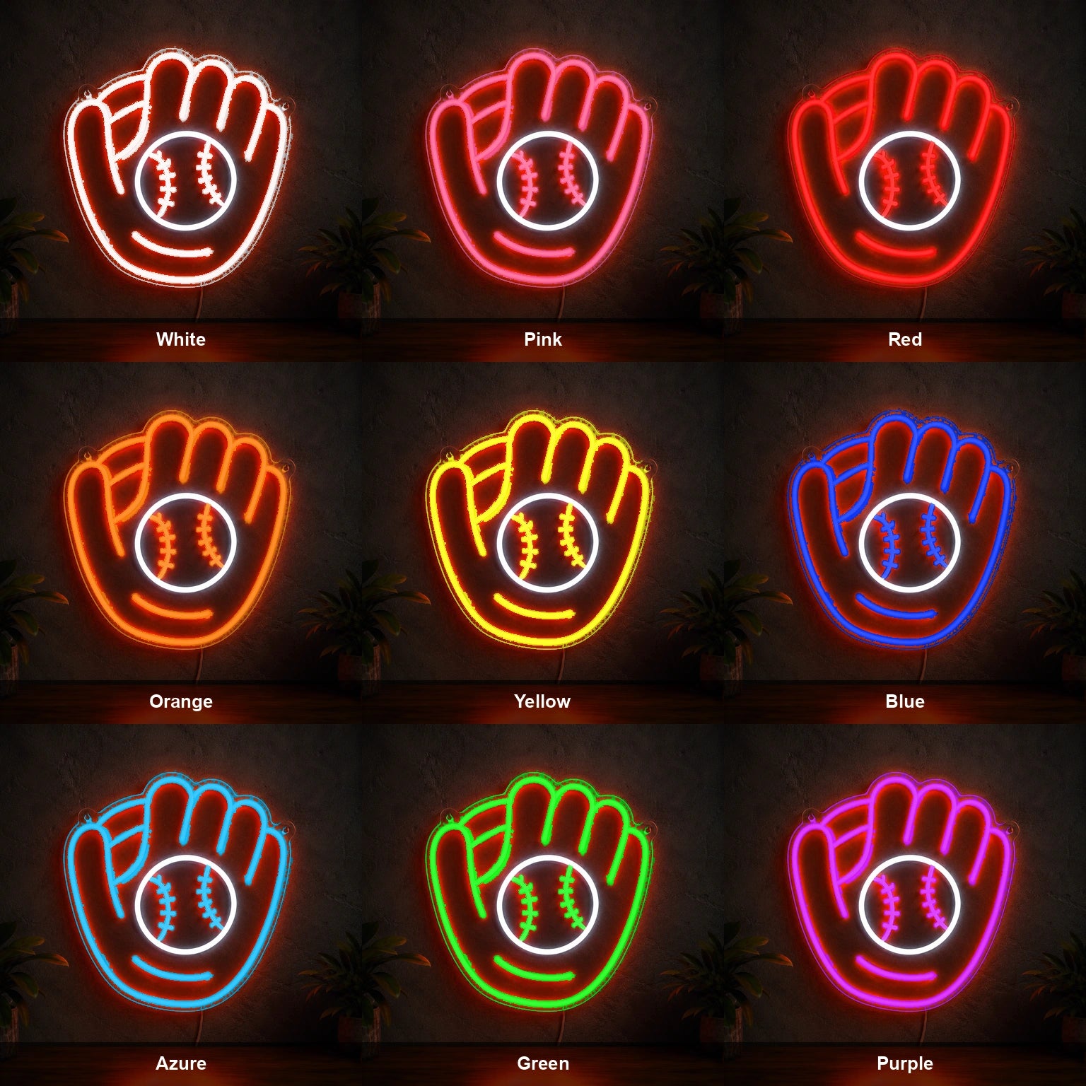 Baseball Glove And Ball LED Neon Sign color grid
