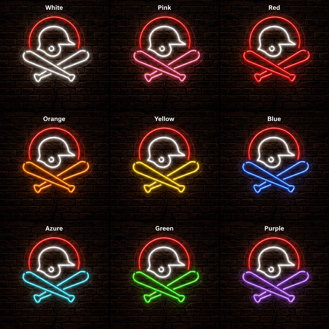 Baseball Helmet And Crossed Bats LED Neon Sign day and night comparison