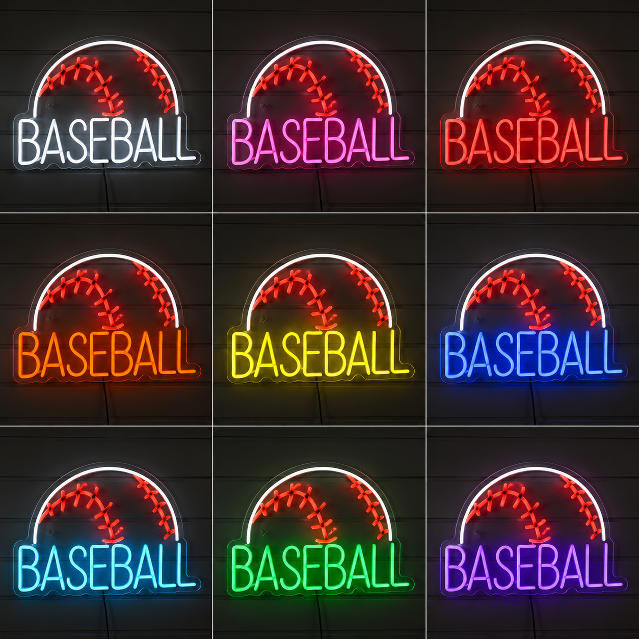 Baseball Room Decor LED Neon Sign color grid