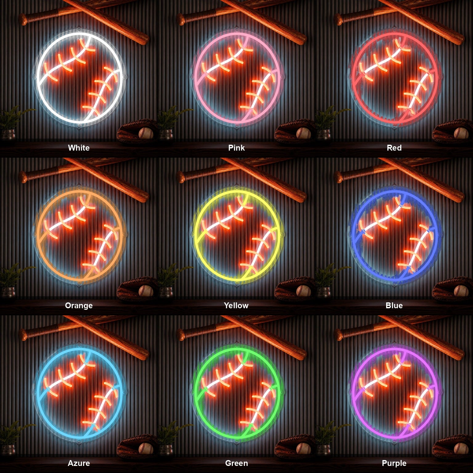Baseball Stitches LED Neon Sign color grid