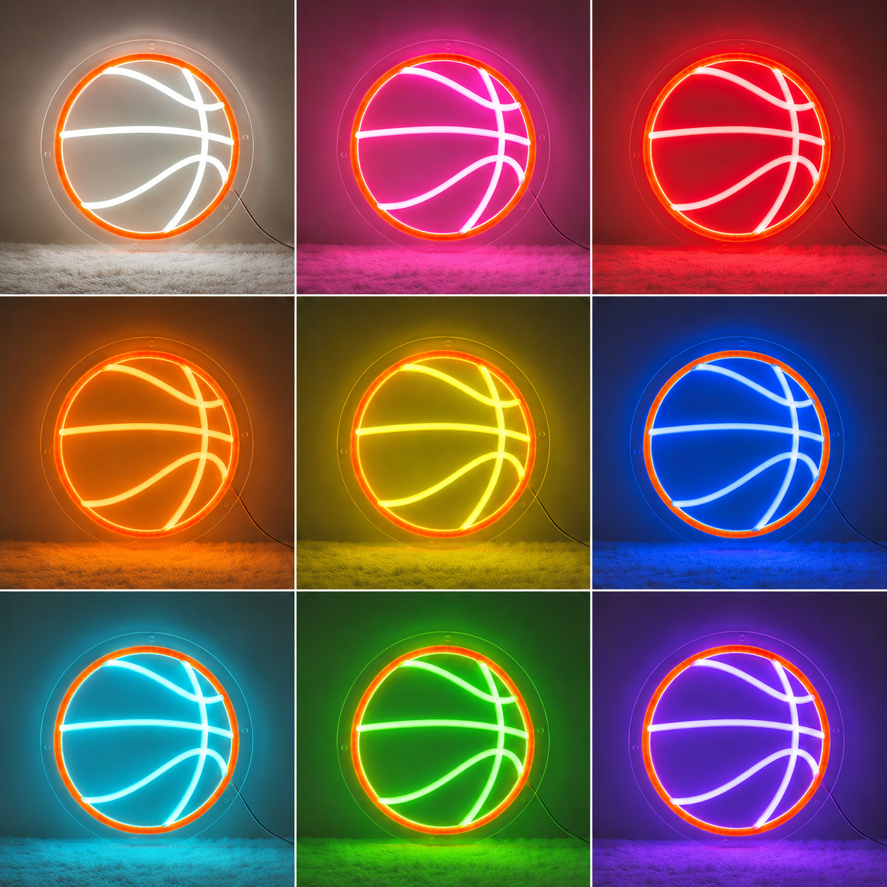 Basketball Fan Sports Wall Art LED Neon Sign color grid