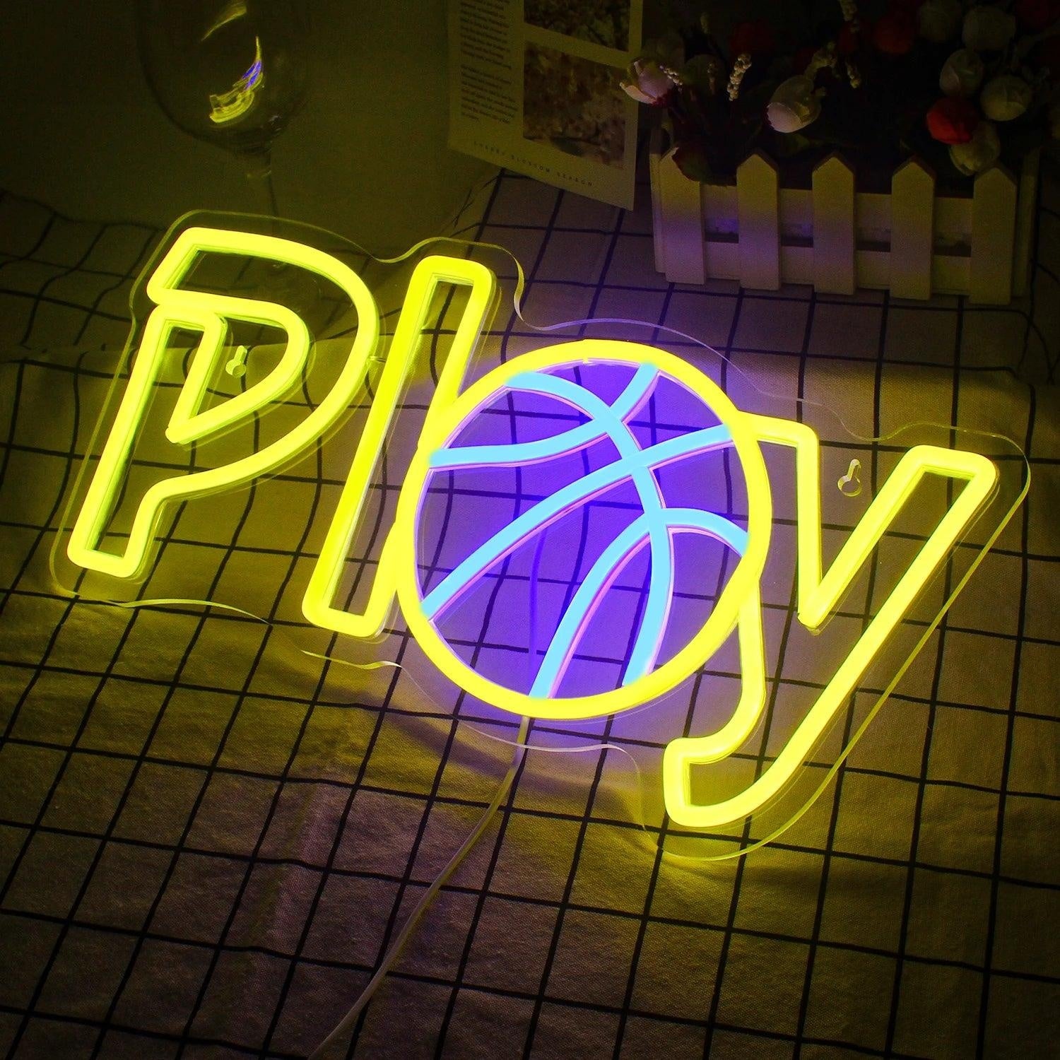Basketball Play Led Neon Sign With Blue Yellow Lights For Sporty Rooms | Shineneon