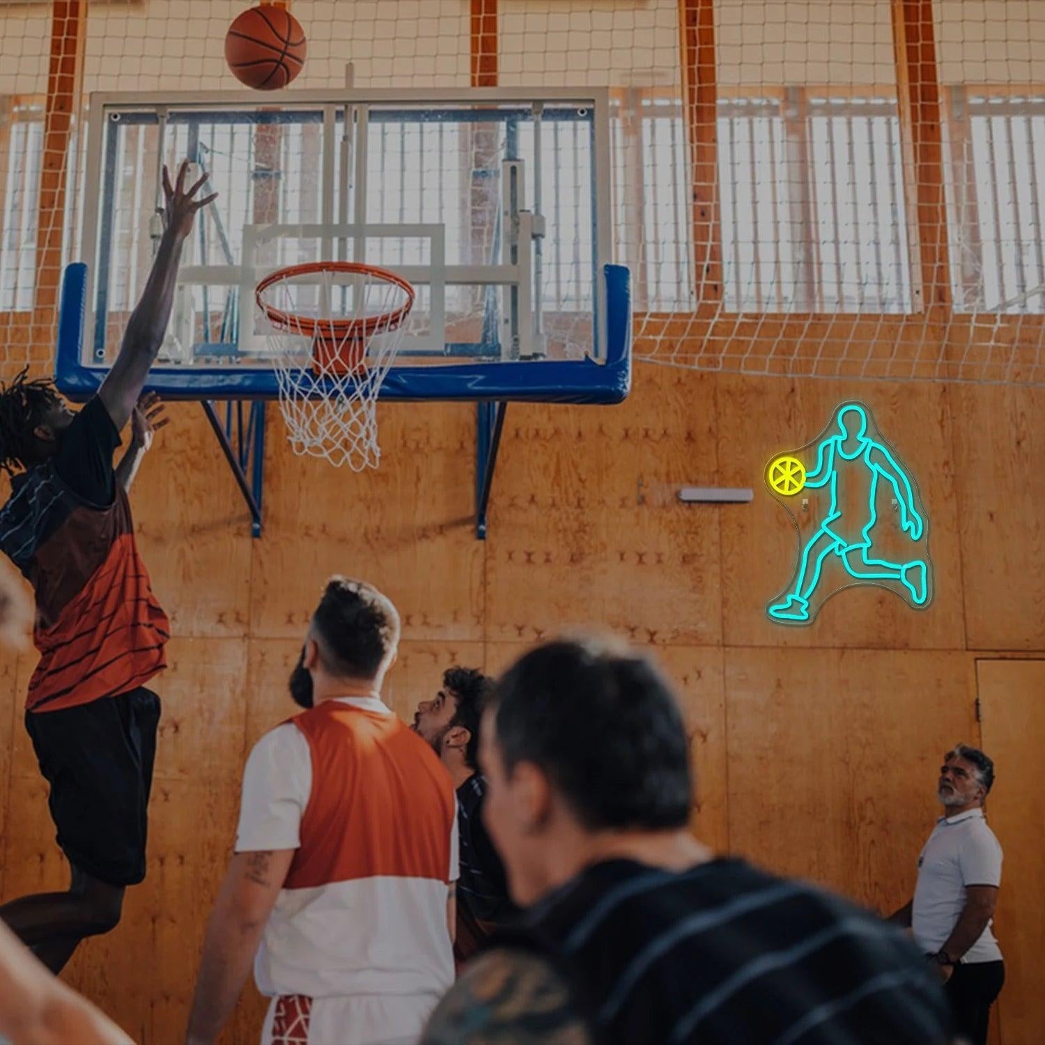 Basketball Player Led Neon Sign Blue Green Yellow Indoor Sports Art Decor | Shineneon