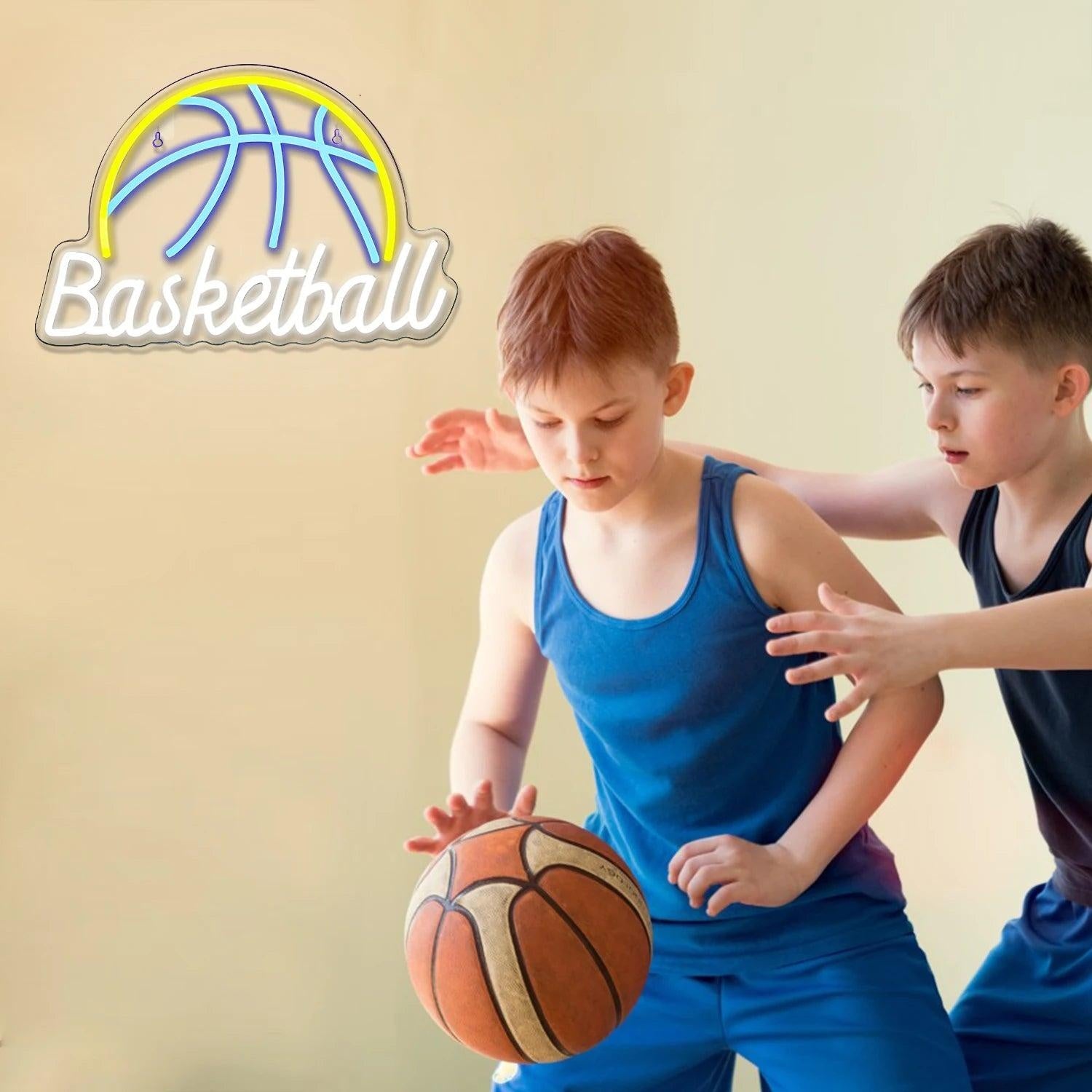 Basketball Yellow Blue White Led Neon Sign For Indoor Sports Room Decor | Shineneon