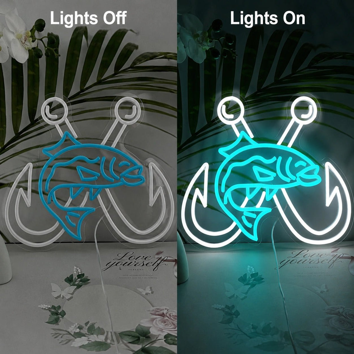 Bass Crossed Fish Hooks LED Neon Sign - Shineneon