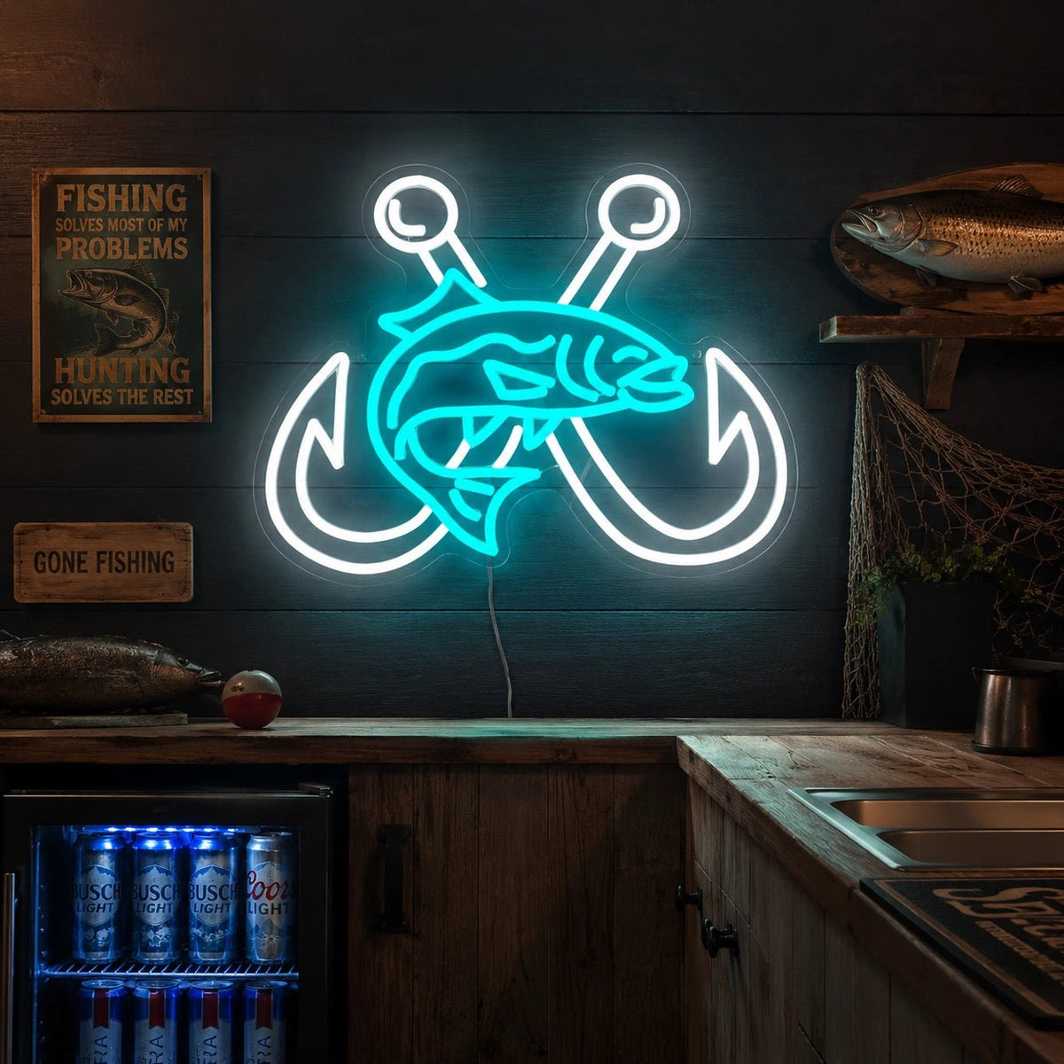 Bass Crossed Fish Hooks LED Neon Sign - Shineneon