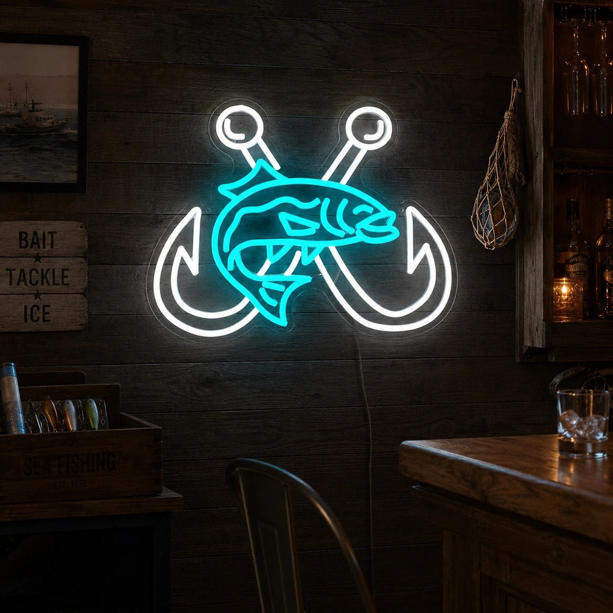 Bass Crossed Fish Hooks LED Neon Sign - Shineneon