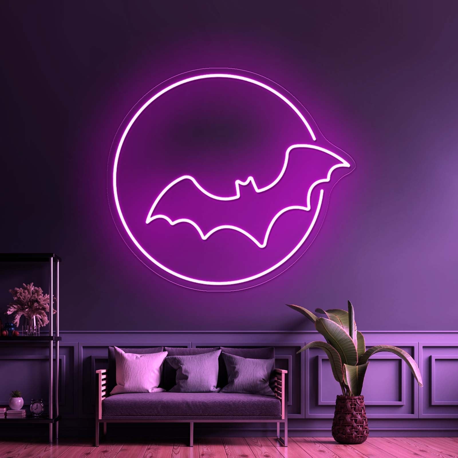 Bat With Moon Neon Sign Halloween Led Neon Sign - Shineneon