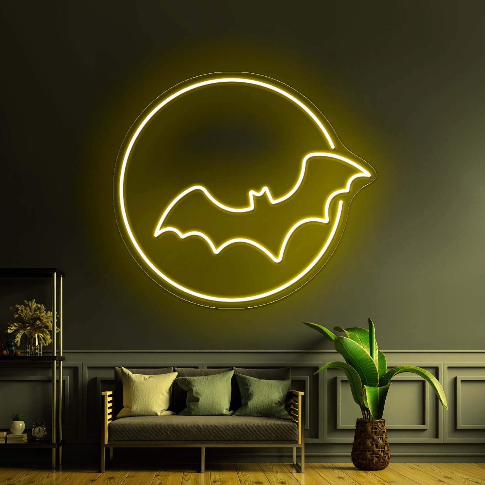 Bat With Moon Neon Sign Halloween Led Neon Sign - Shineneon