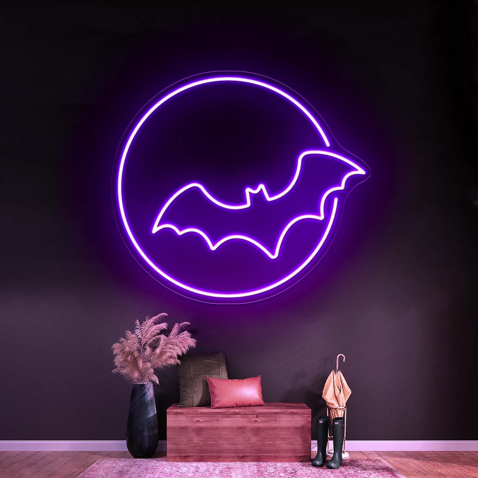 Bat With Moon Neon Sign Halloween Led Neon Sign - Shineneon