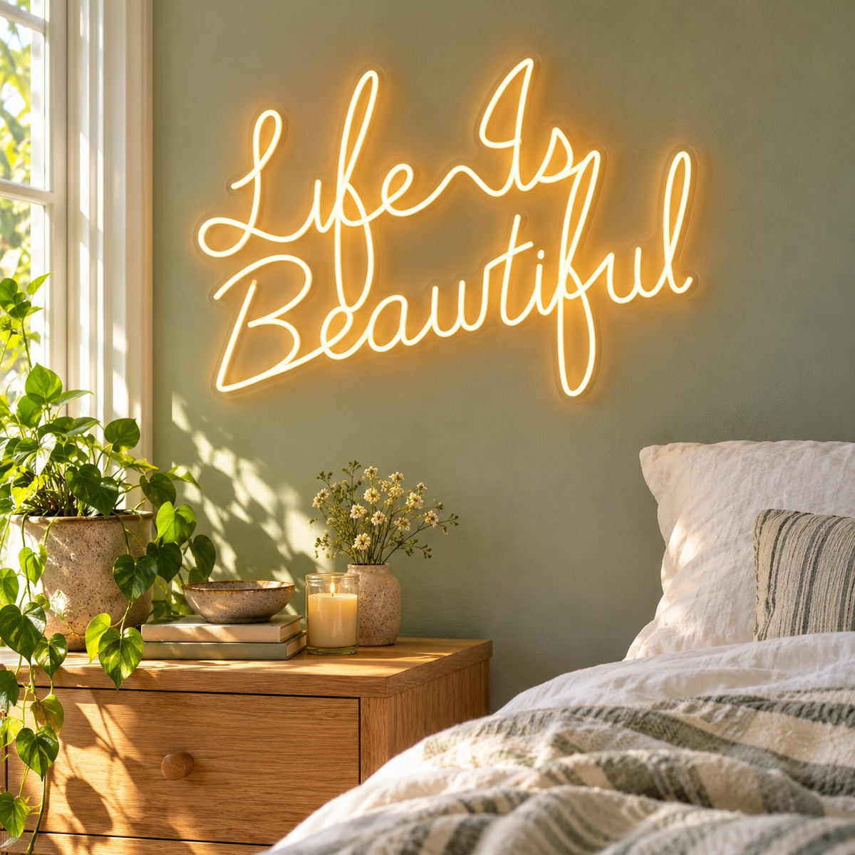Life Is Beautiful LED Neon Sign - lifestyle view