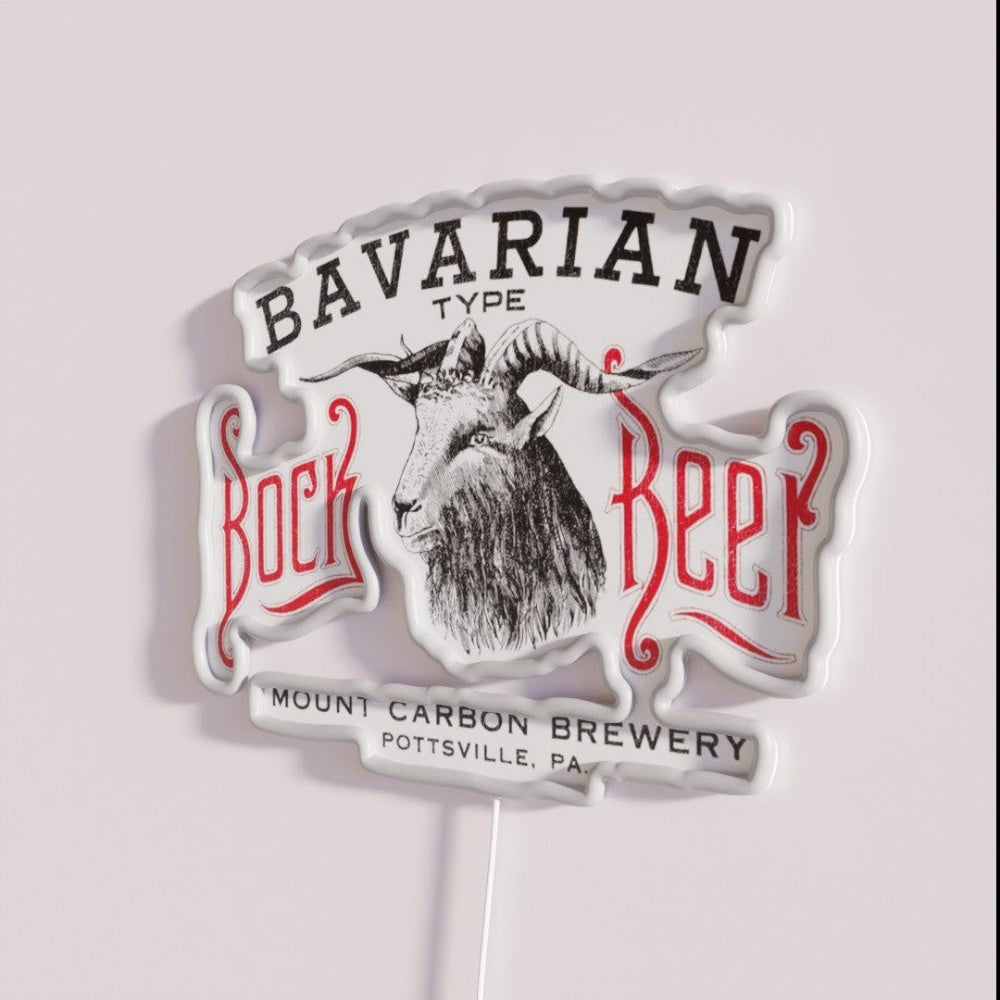 Bavarian Bock Beer Retro Defunct Breweriana Rgb Led Neon Sign - Neon sign mounted on wall in room