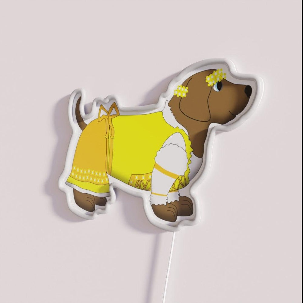 Bavarian Little Girl Dog Rgb Led Neon Sign - Neon sign mounted on wall in room