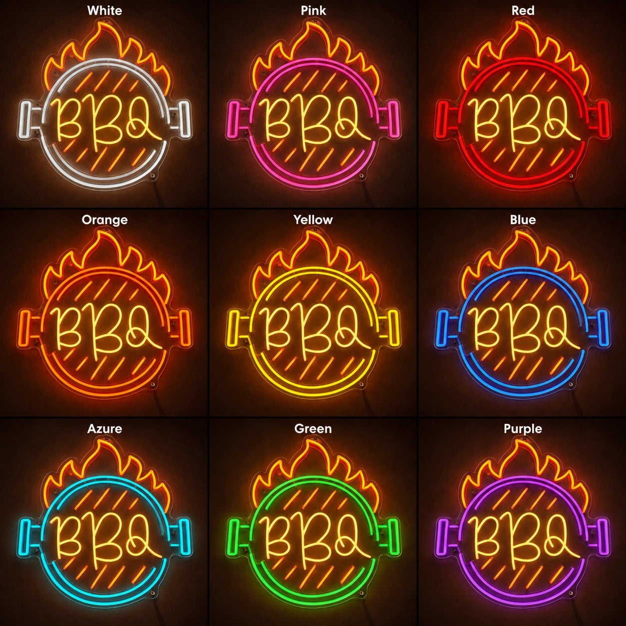 BBQ Flame Grill LED Neon Sign day and night comparison