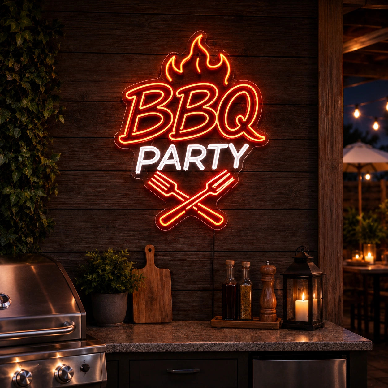 BBQ Party Fork And Spatula LED Neon Sign size image