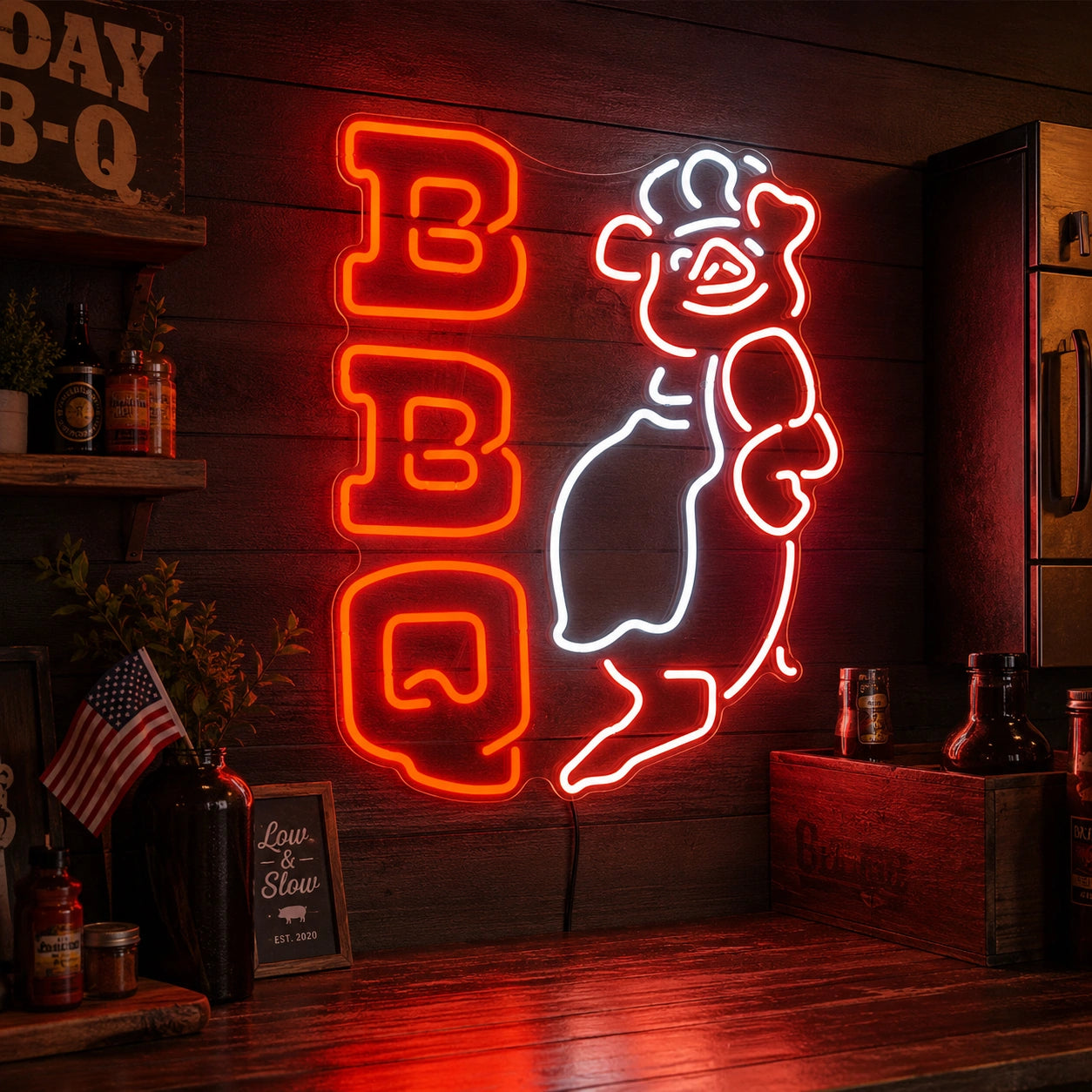 BBQ Pig Chef Neon Sign LED Neon Sign real lifestyle scene