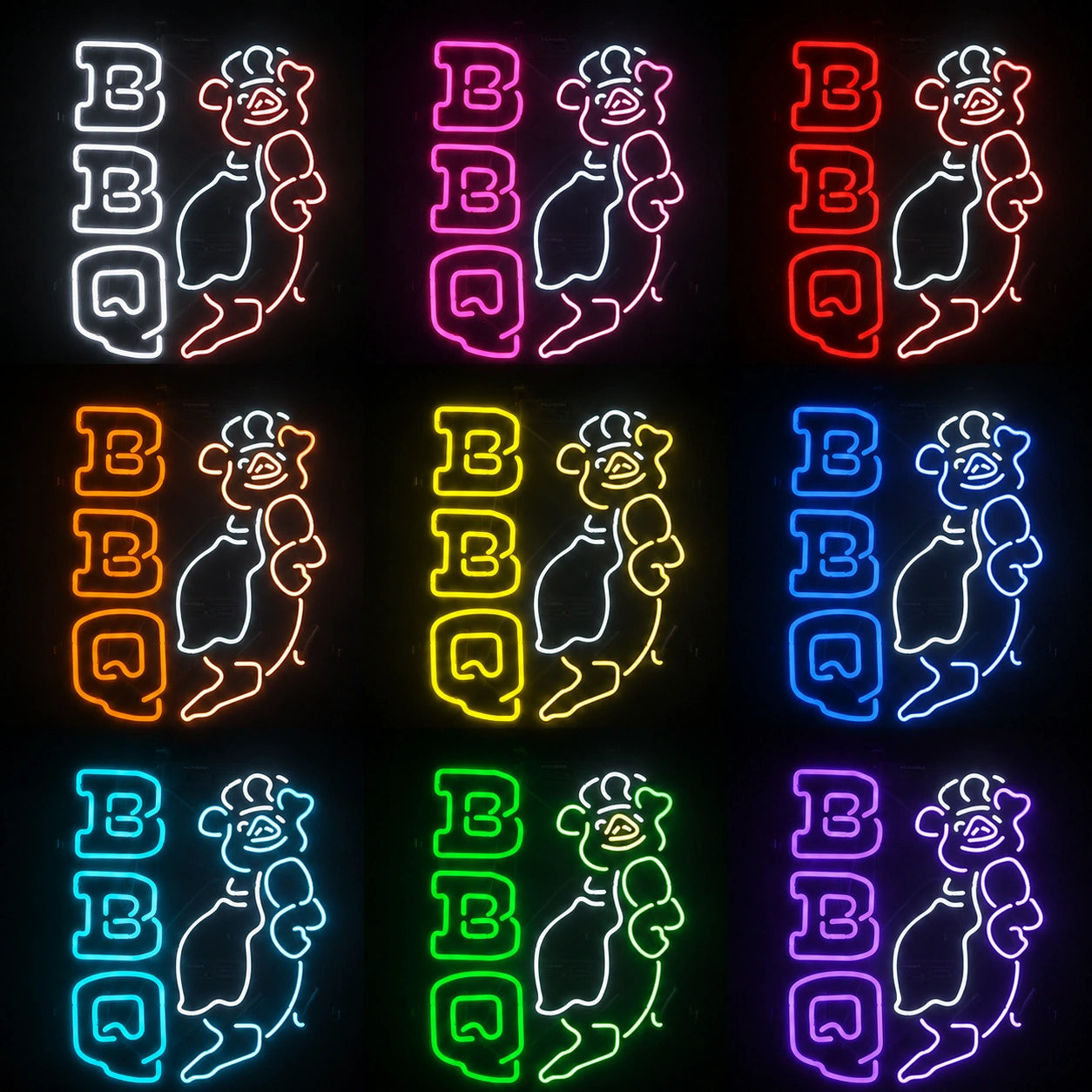 BBQ Pig Chef Neon Sign LED Neon Sign color grid
