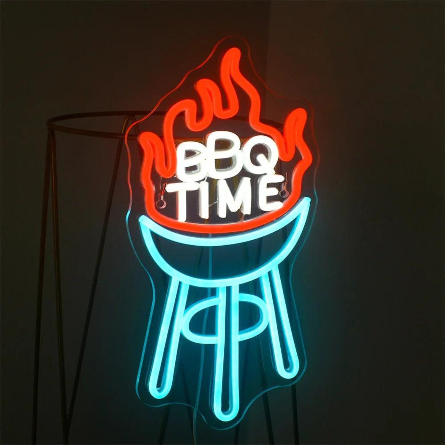 Bbq Time Red White Blue Led Neon Sign With Flame Grill Art For Party Decor | Shineneon