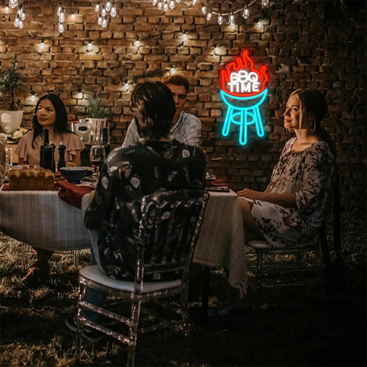 Bbq Time Red White Blue Led Neon Sign With Flame Grill Art For Party Decor | Shineneon