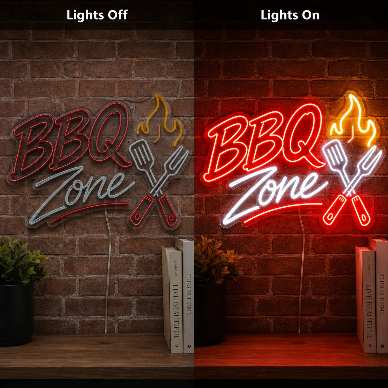 BBQ Zone Grill Neon Sign LED Neon Sign day and night comparison