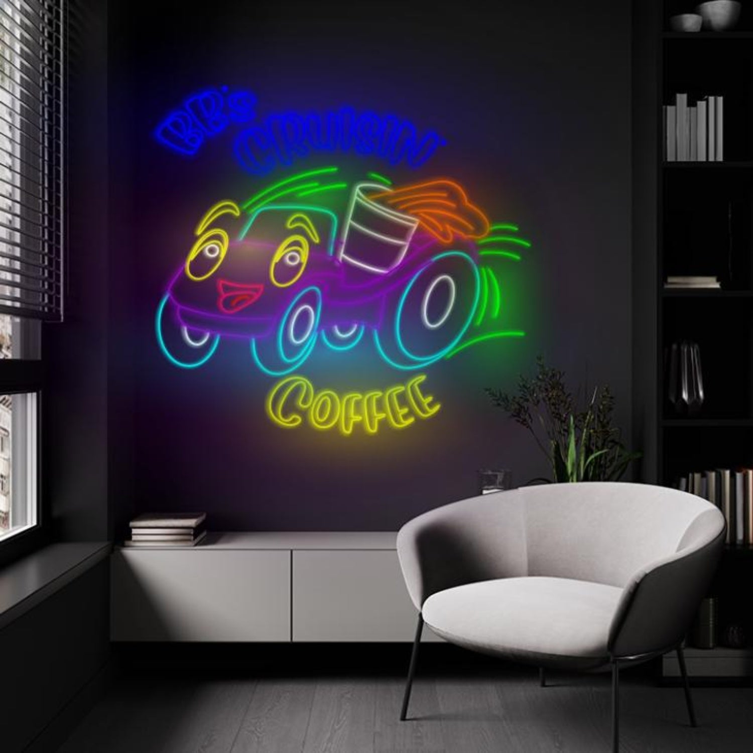 Bbs Cruisin Coffee Cartoon Car Led Neon Sign For Cafe Wall Decor | Shineneon