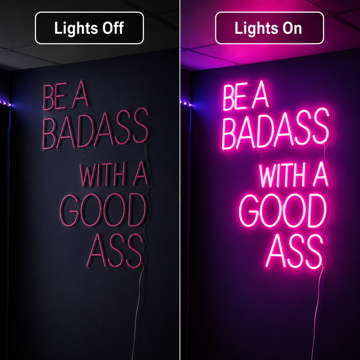 Be A Badass With A Good Ass LED Neon Sign - 06 Day Night Comparison