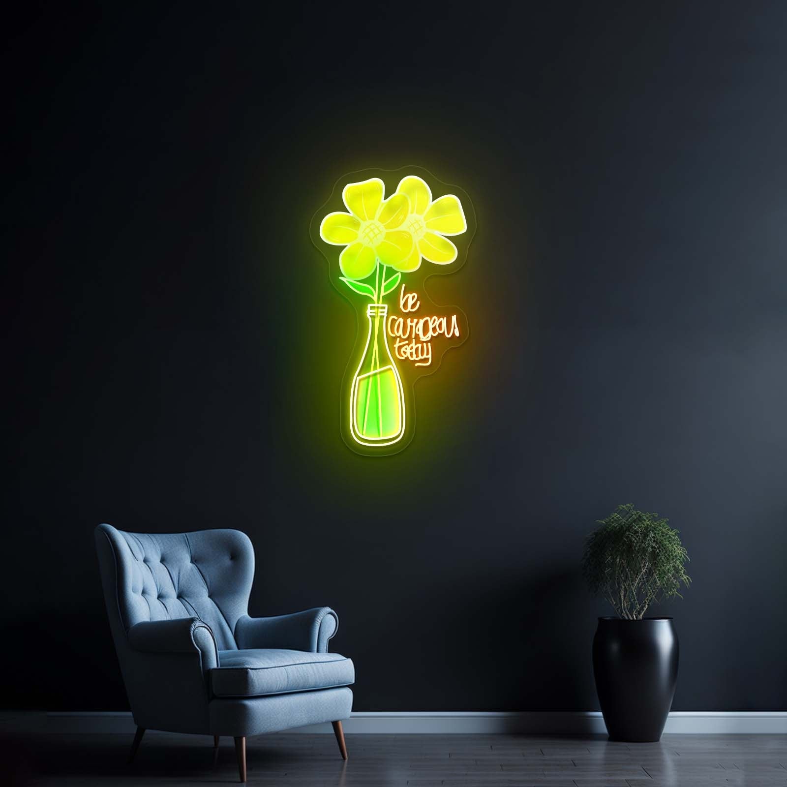 Be Courageous Today Yellow Flower Vase Clear Neon Signs For Wall - Shineneon