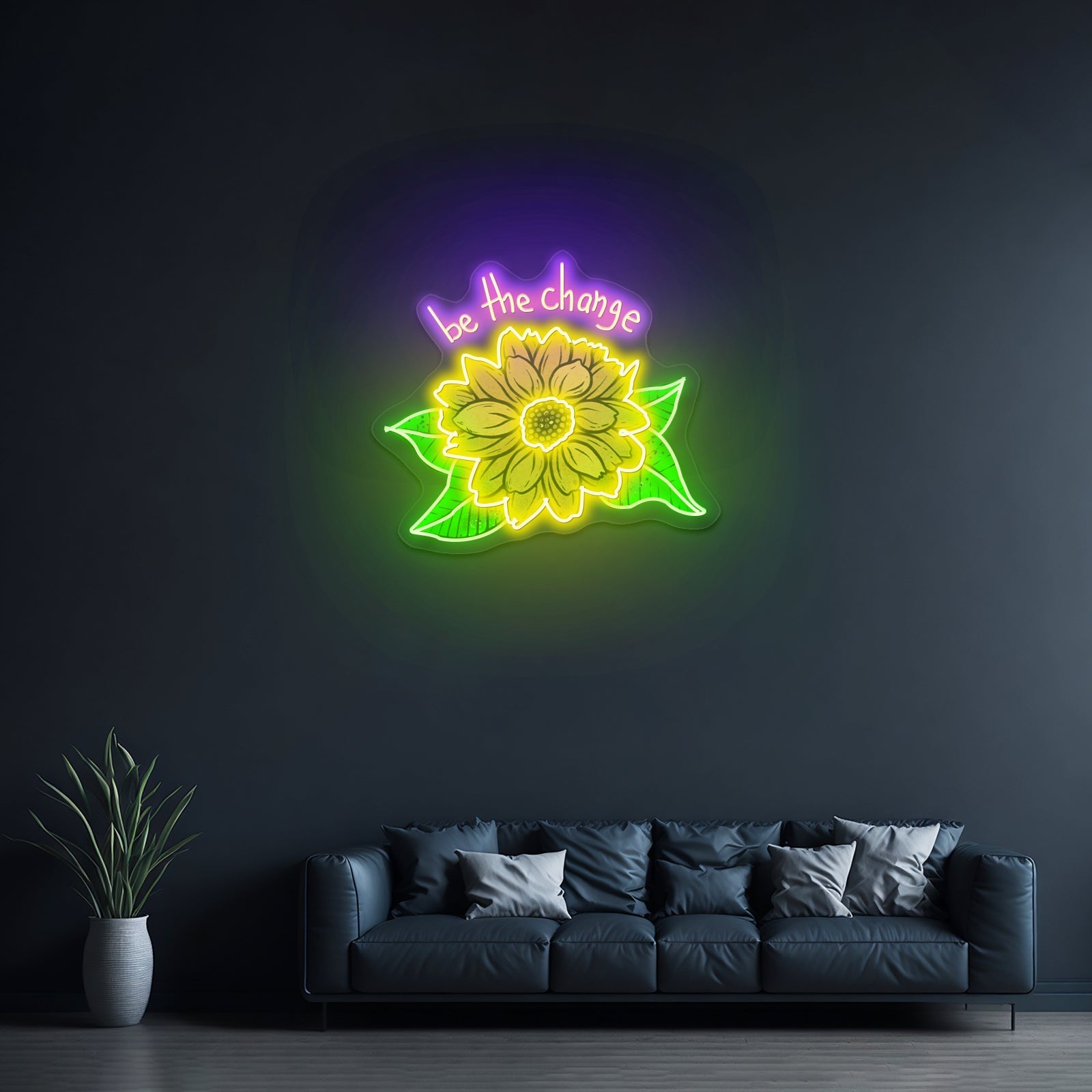 Be The Change Sunflower Neon Signs Wall Decor - Shineneon