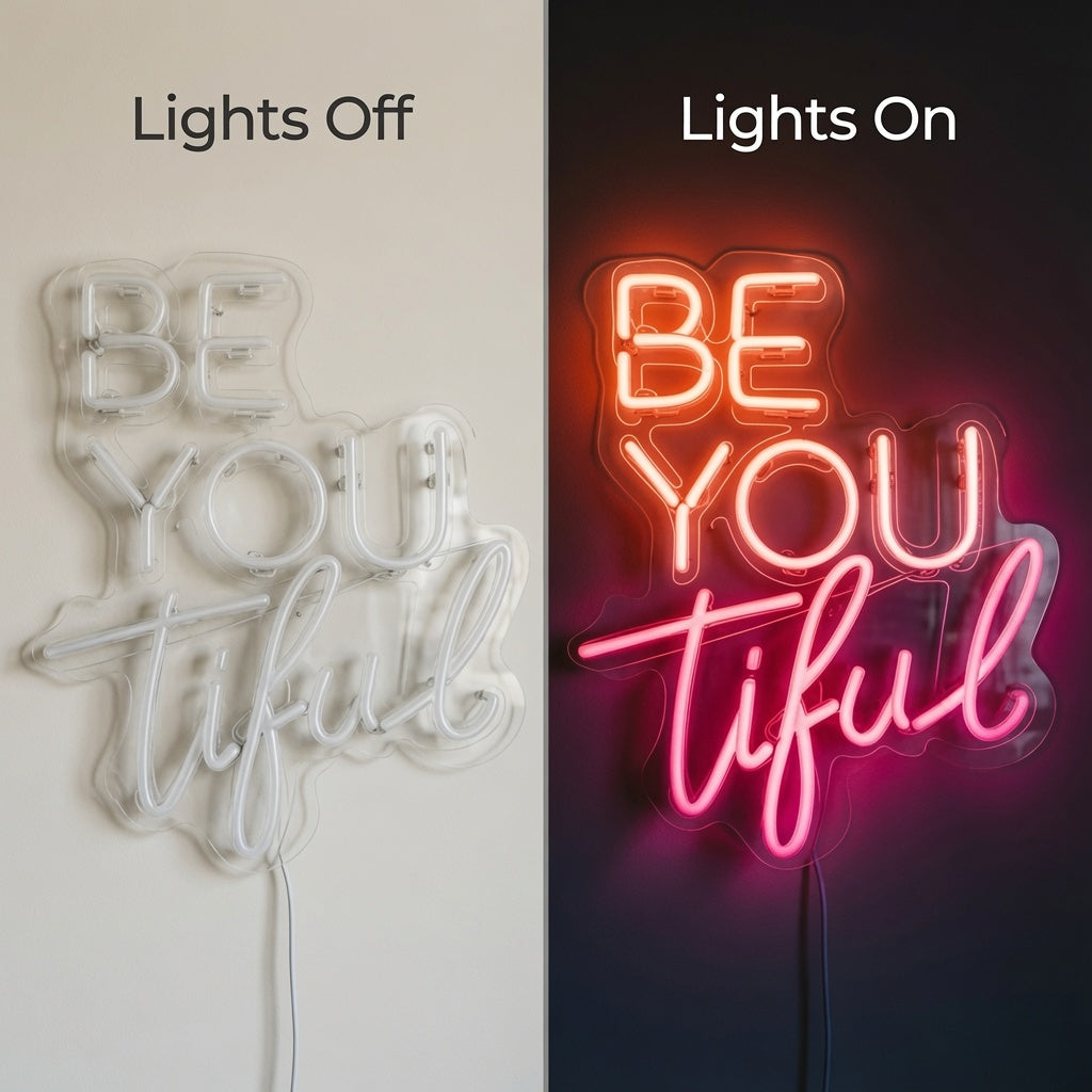 Be You Tiful LED Neon Sign Wall Neon Sign - 06 Day Night Comparison