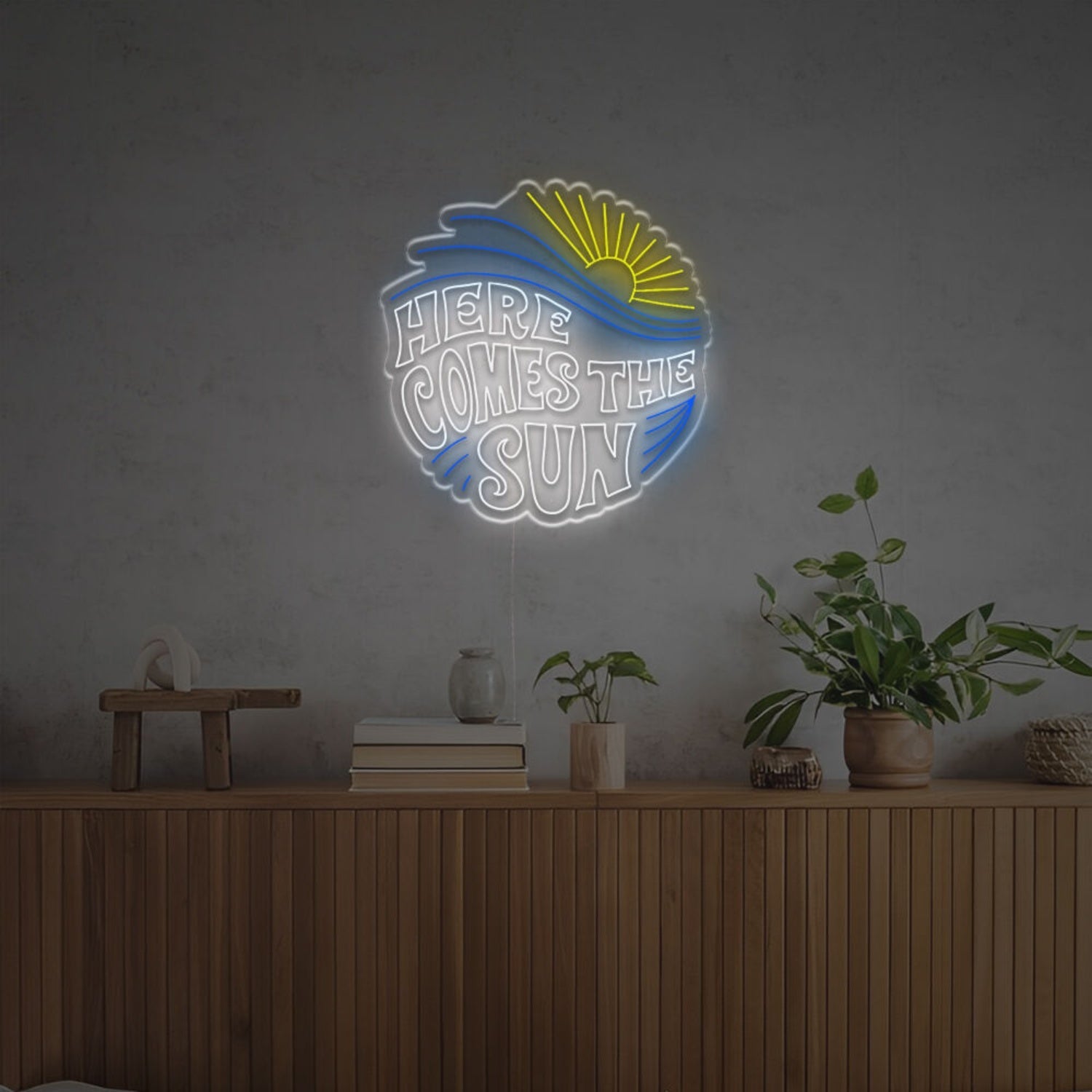 Beach House Bar Here Comes The Sun With Wave Led Neon Sign - Shineneon