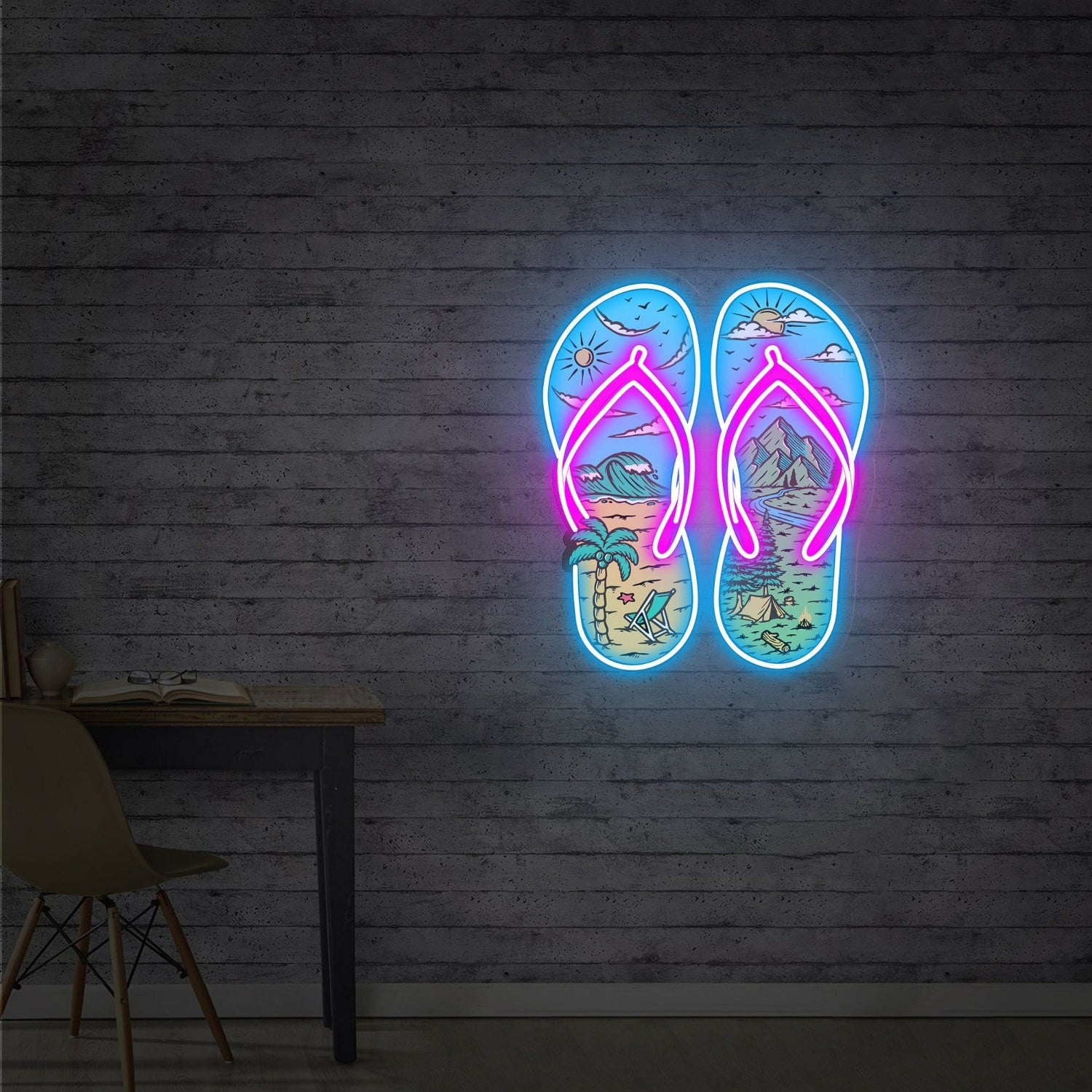 Beach House Or Summer Party With Flip Flops Led Uv Neon Sign | Shineneon