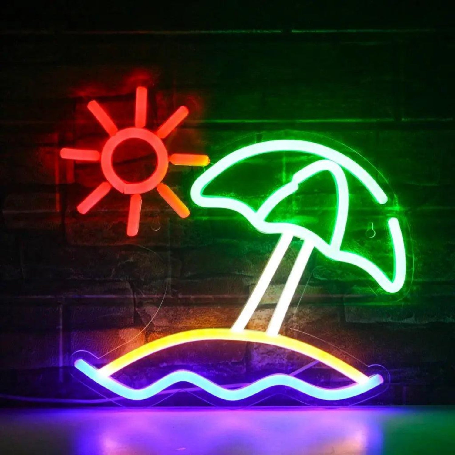 Beach Sun Multicolor Led Neon Sign With Umbrella Waves For Coastal Decor | Shineneon