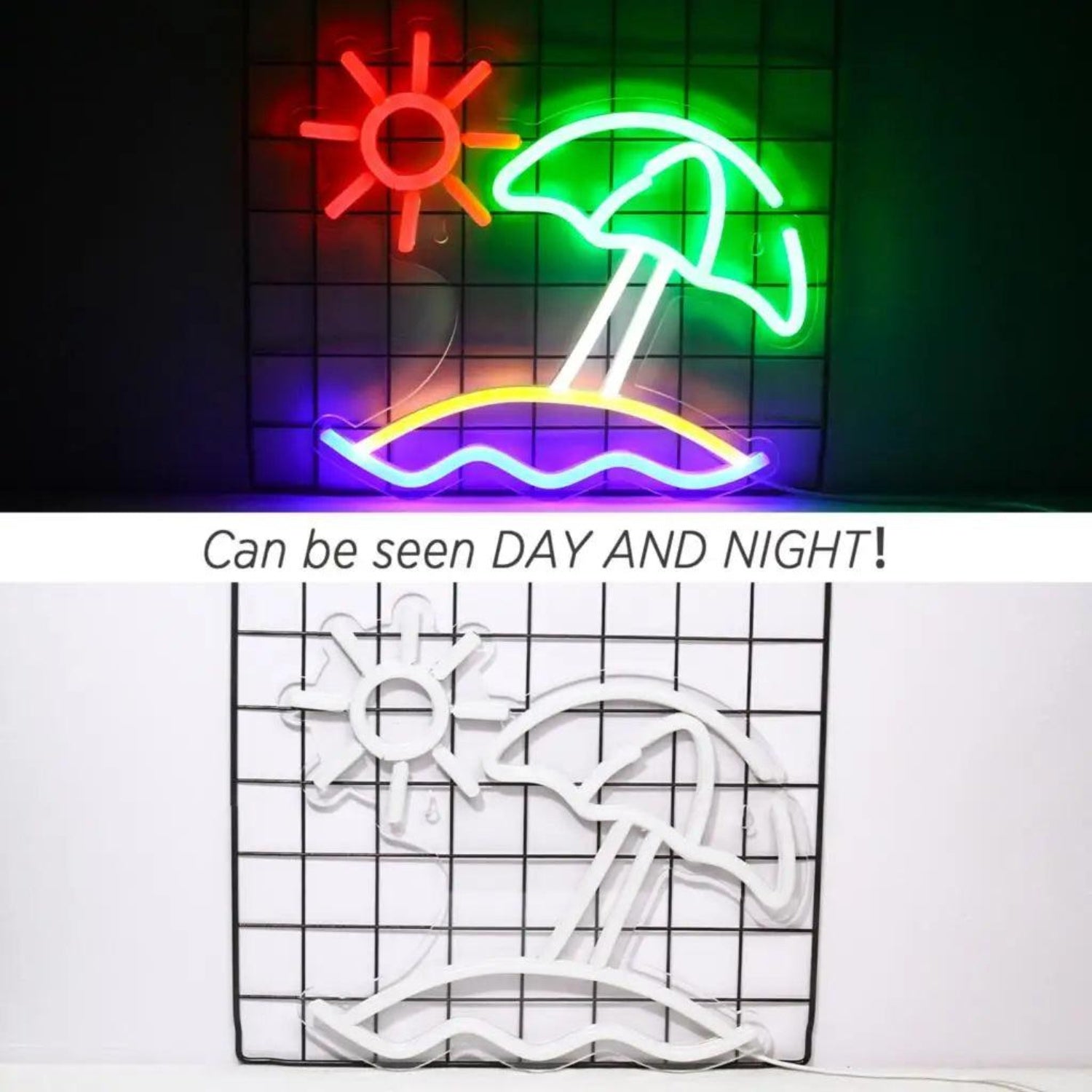 Beach Sun Multicolor Led Neon Sign With Umbrella Waves For Coastal Decor | Shineneon