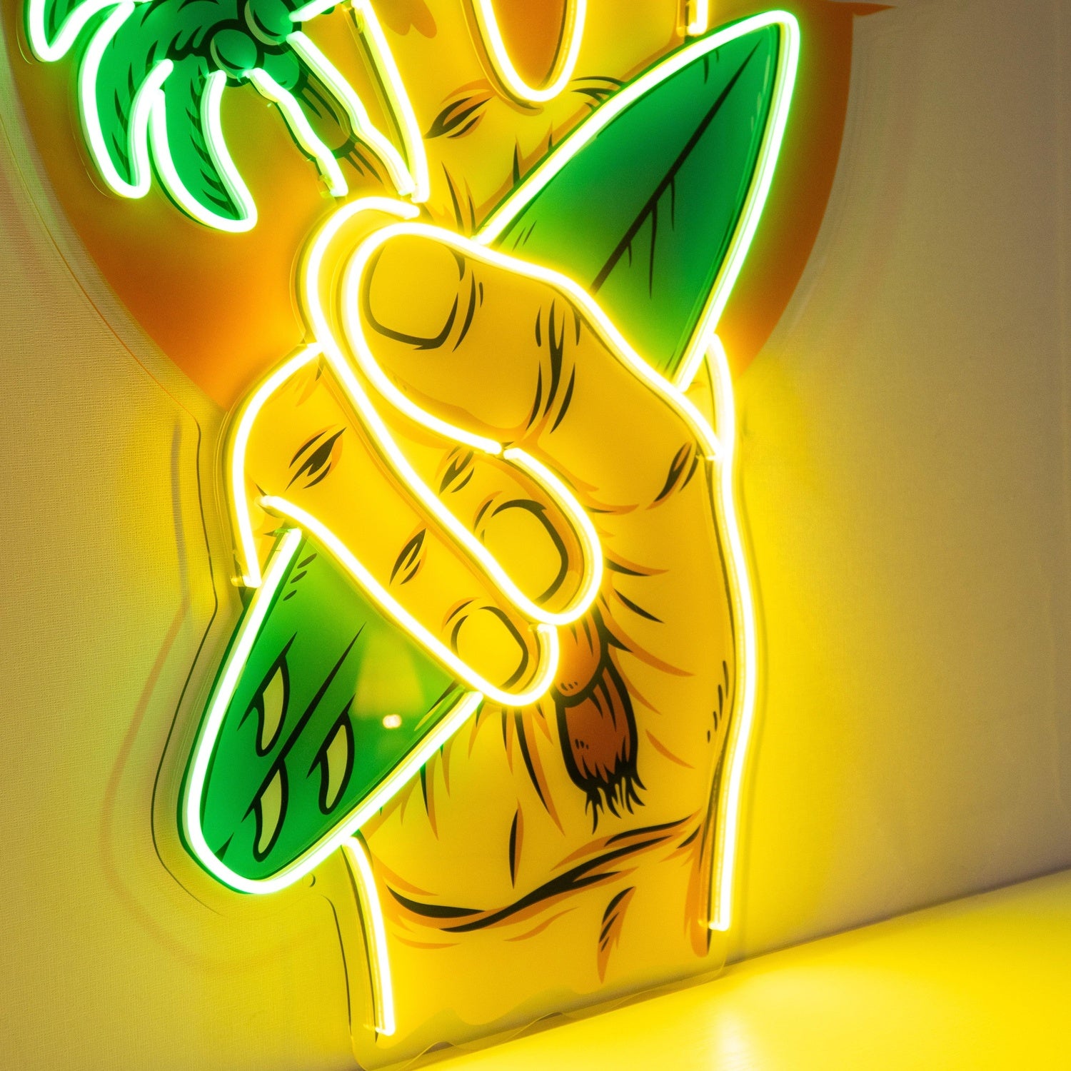 Beach V Hand Palm Tree Surfboard Uv Printed Led Neon Sign For Indoor Wall Art Decor | Shineneon