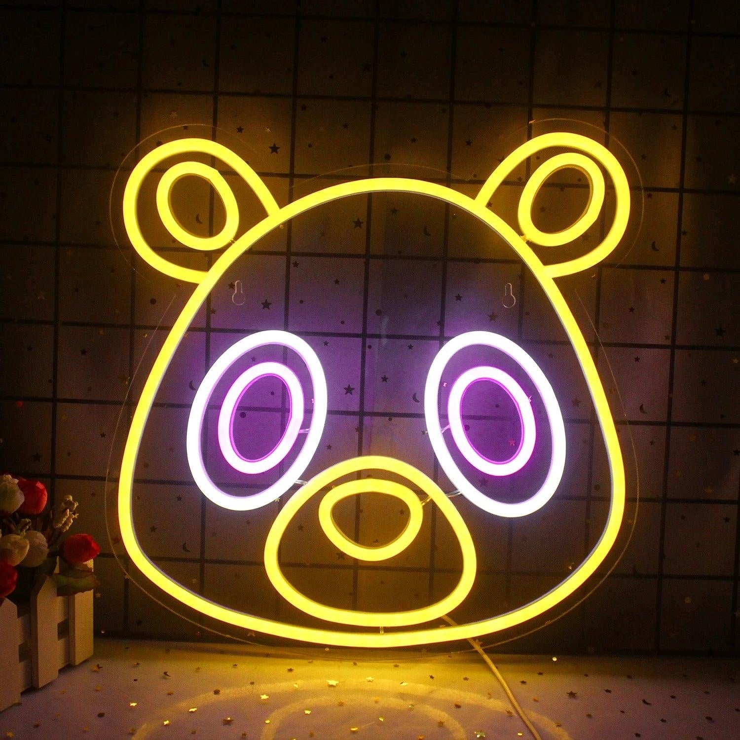 Bear Anime Cartoon Bear Led Neon Sign With Yellow Purple For Kids Room And Cafe | Shineneon